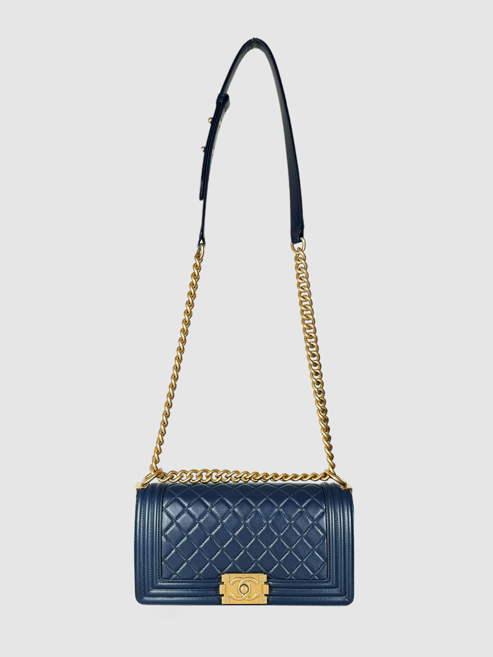 Chanel Navy Blue 2017 Medium Quilted Boy Bag Luxury Designer Resale Consignment Toronto