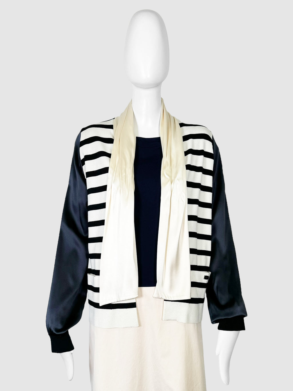Stripe Neck Tie Cardigan - Size 42