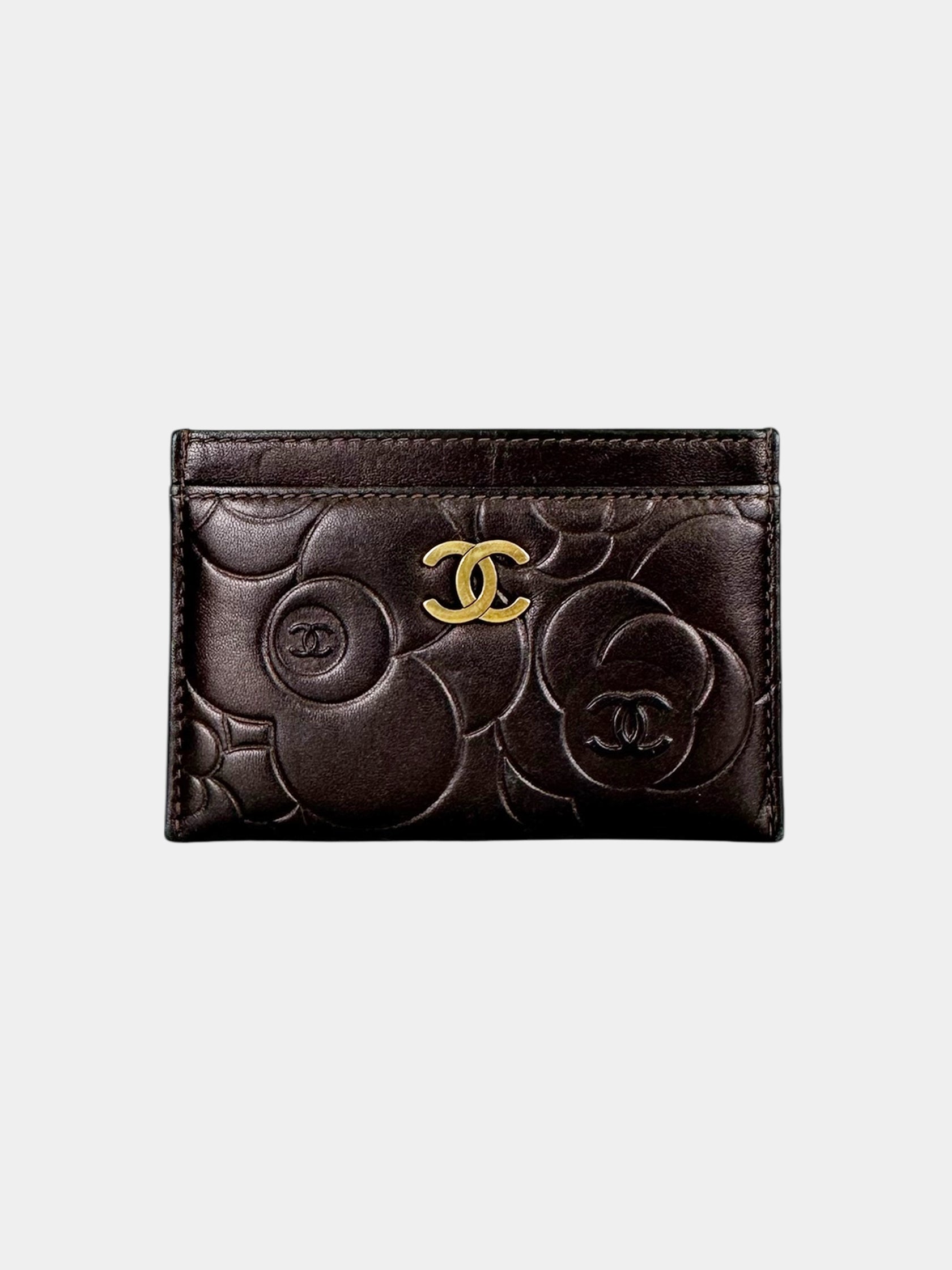 Chanel 2013-2014 Metallic Dark Brown Camellia Embossed Card Holder Luxury Designer Resale Consignment Toronto Secondhand VSP Vestiare