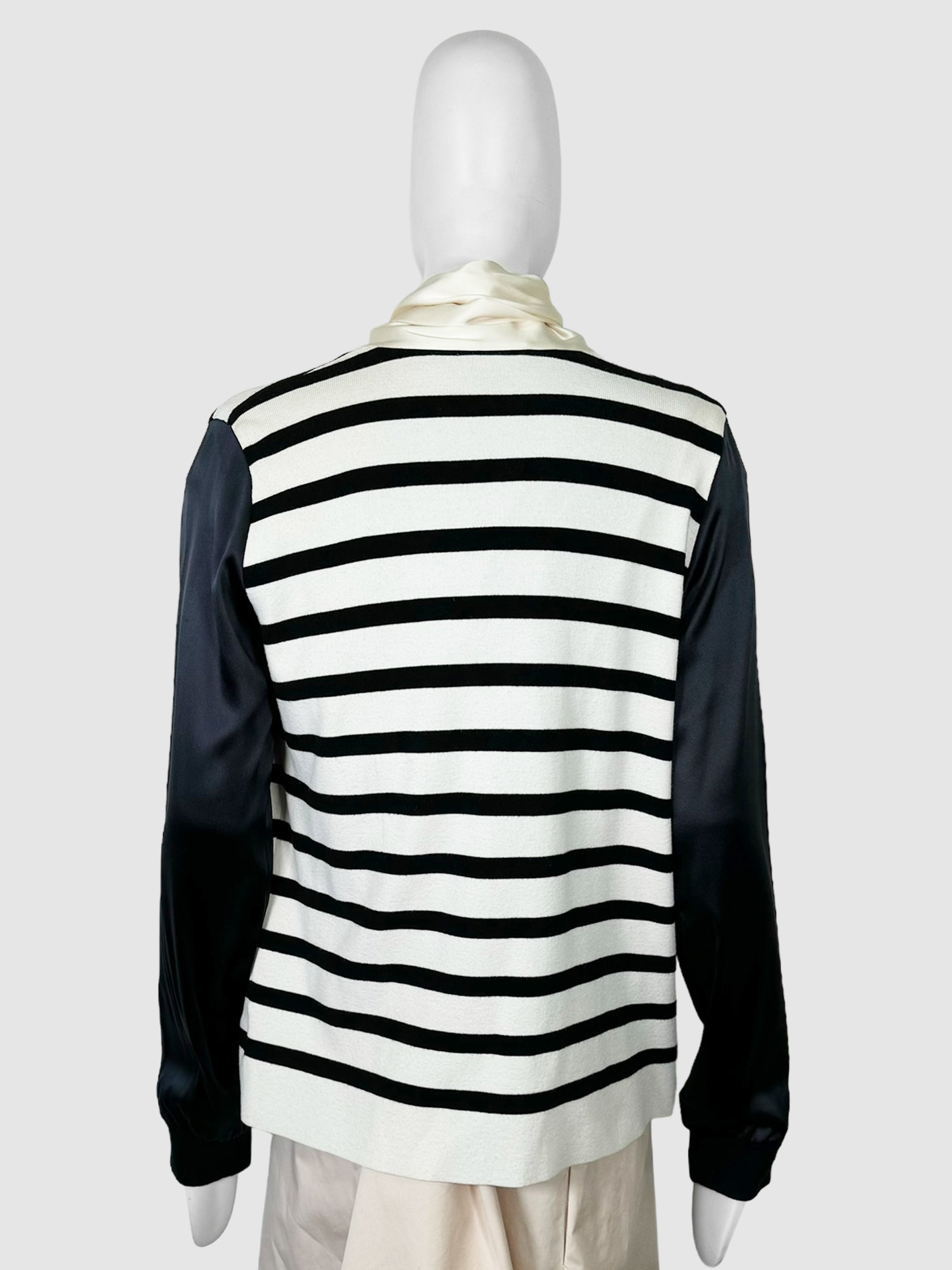 Stripe Neck Tie Cardigan - Size 42