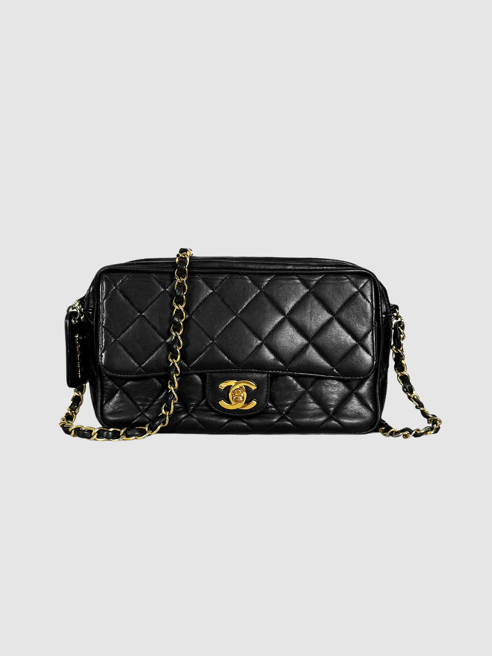 Chanel Lambskin Mini Camera Bag in Black Consignment Secondhand Designer Luxury Resale Toronto Trendy