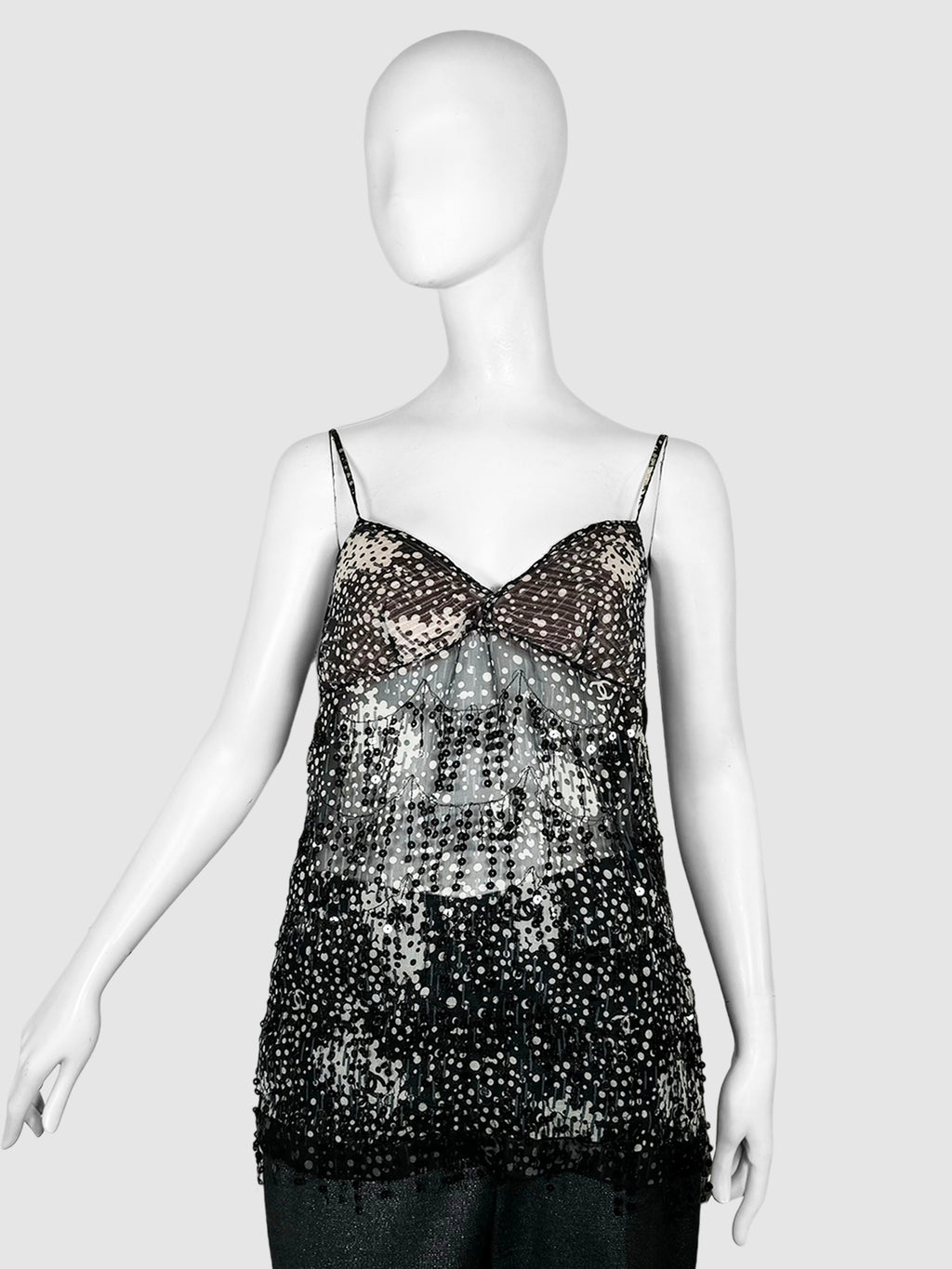 Polka Dot Mesh Sequinned Top - Size 42