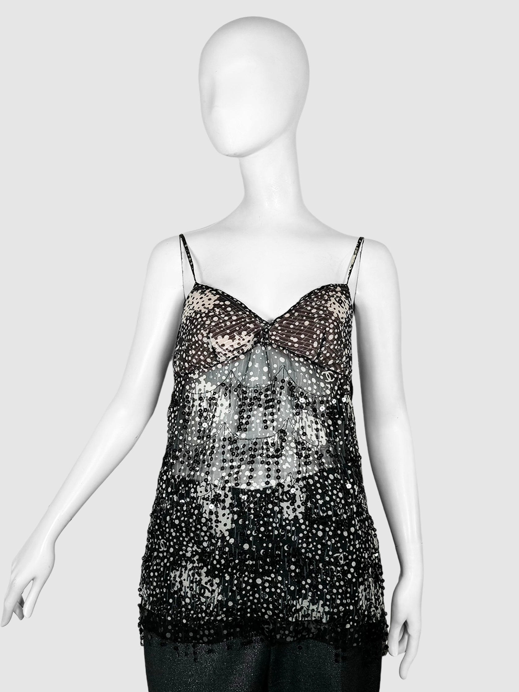 Polka Dot Mesh Sequinned Top - Size 42