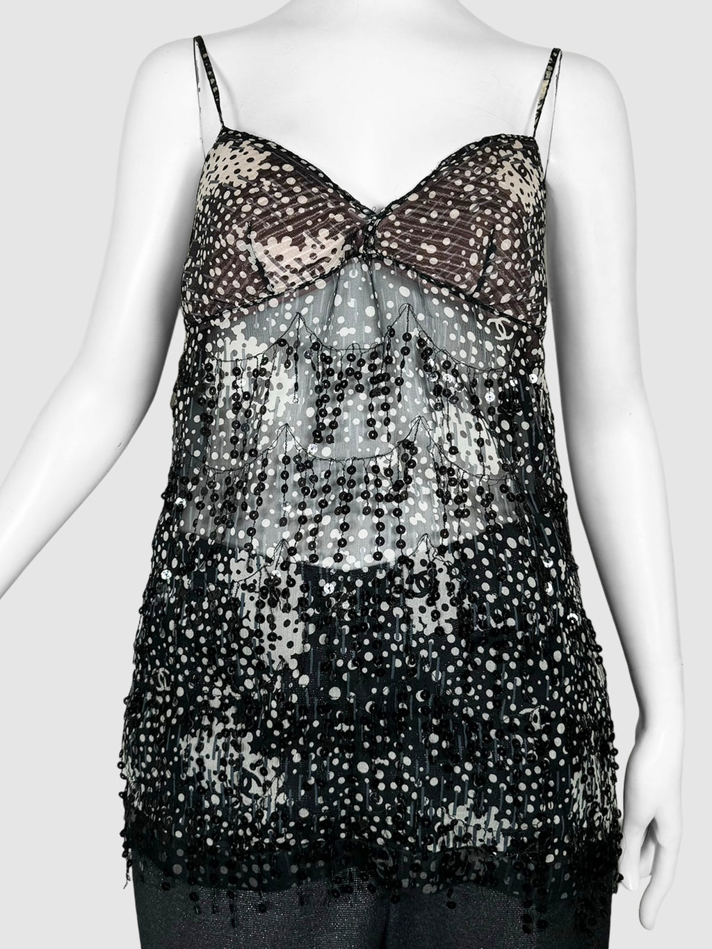 Polka Dot Mesh Sequinned Top - Size 42