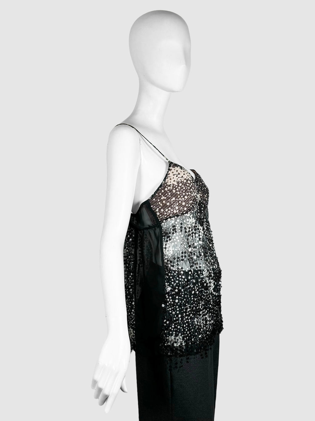 Polka Dot Mesh Sequinned Top - Size 42