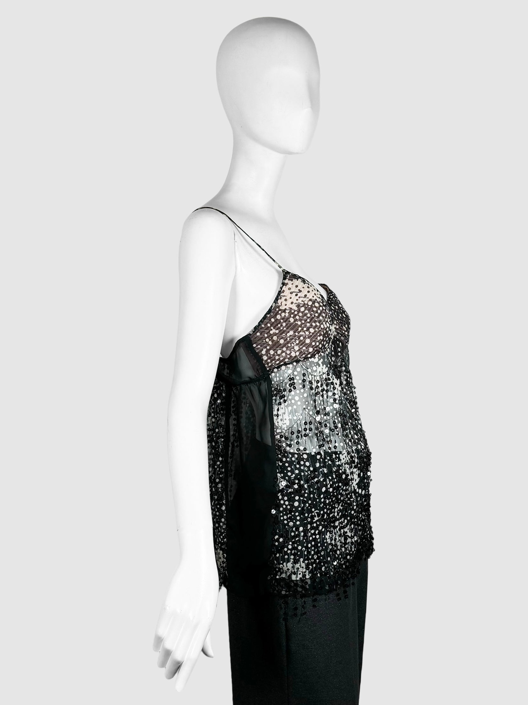 Polka Dot Mesh Sequinned Top - Size 42