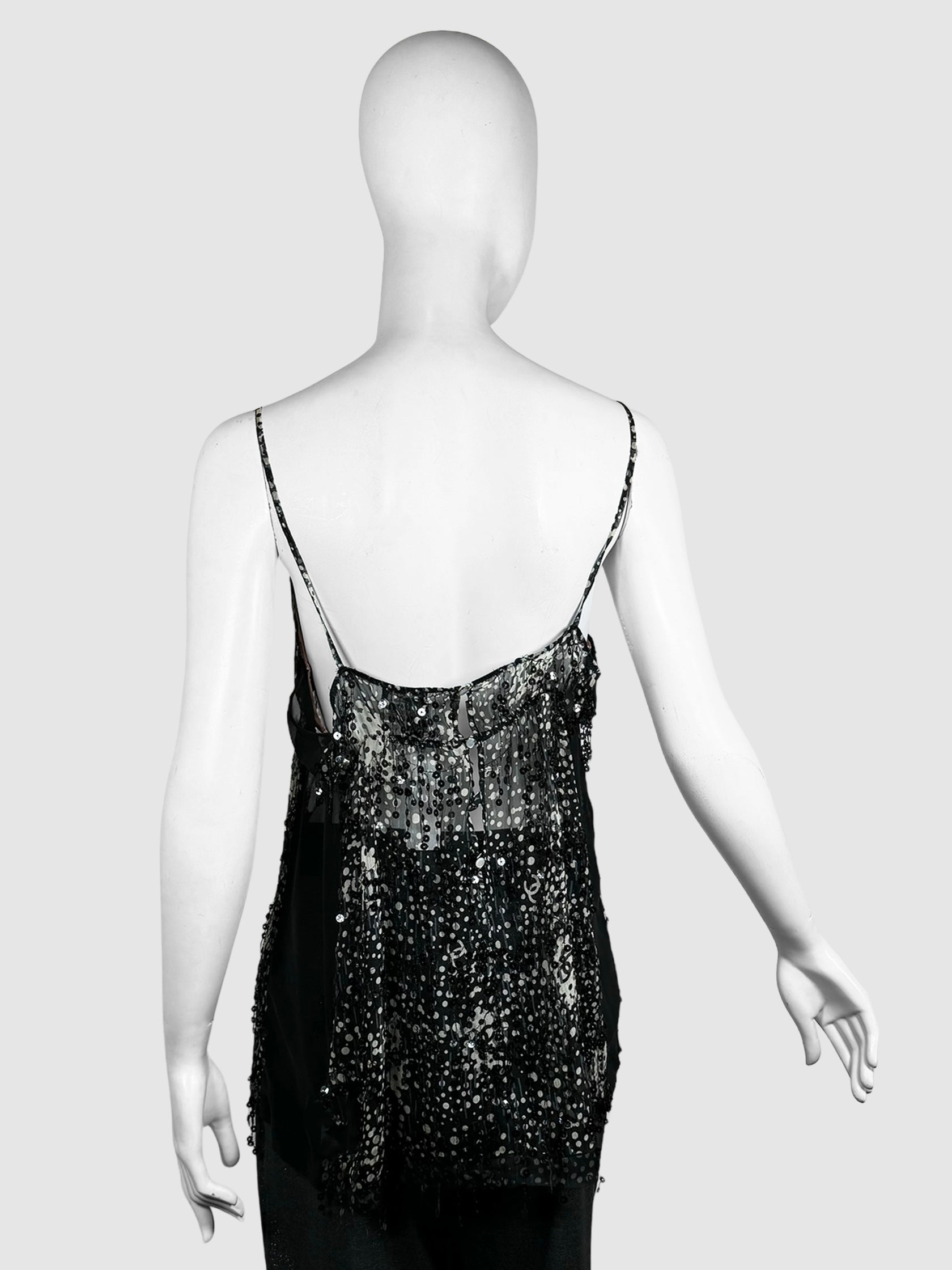 Polka Dot Mesh Sequinned Top - Size 42