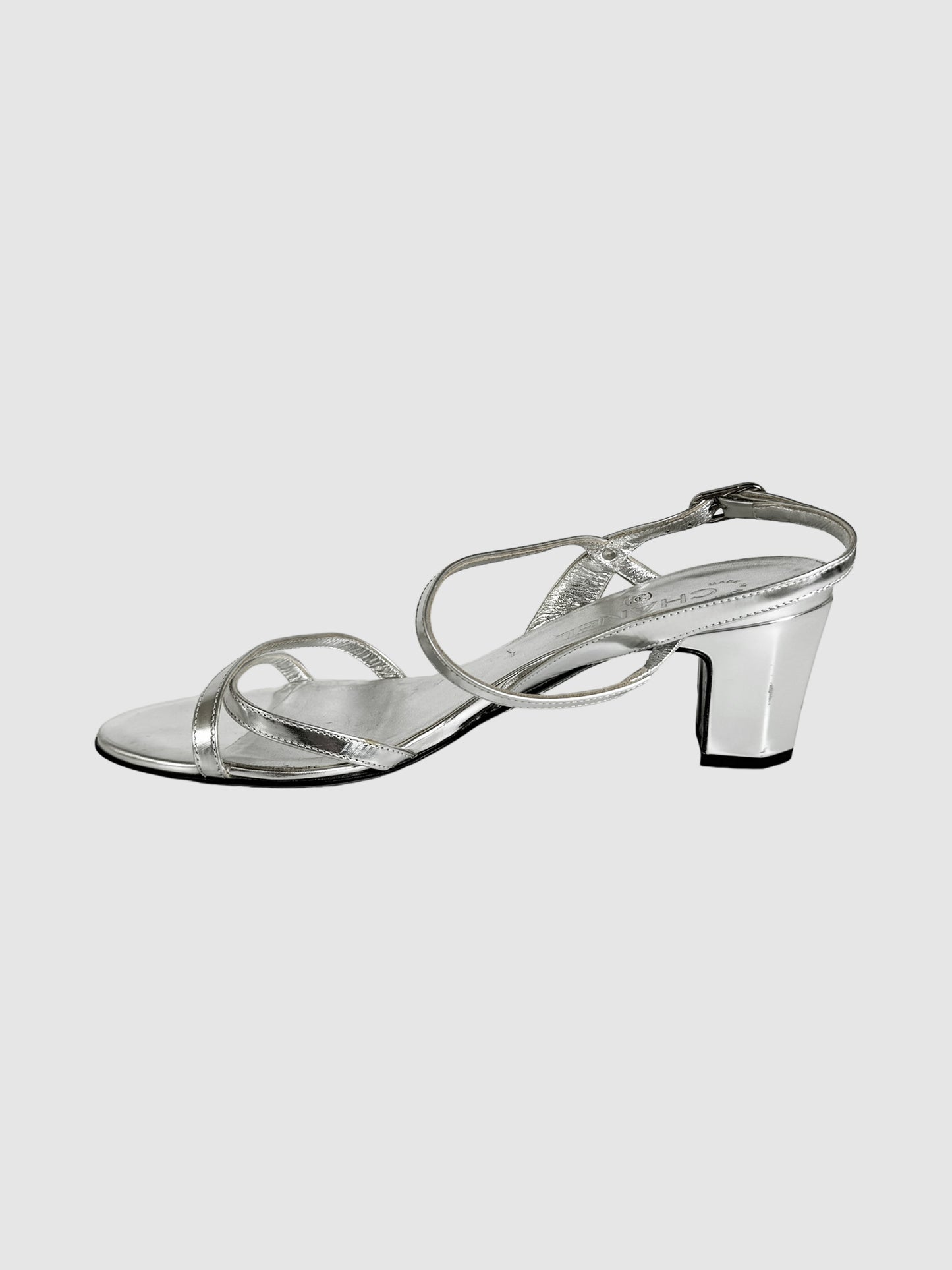 Chanel Metallic Leather Strappy Heels Size 38 Consignment Secondhand Designer Luxury Resale Toronto Trendy