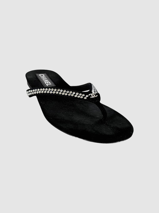 Rhinestone CC Suede Sandals