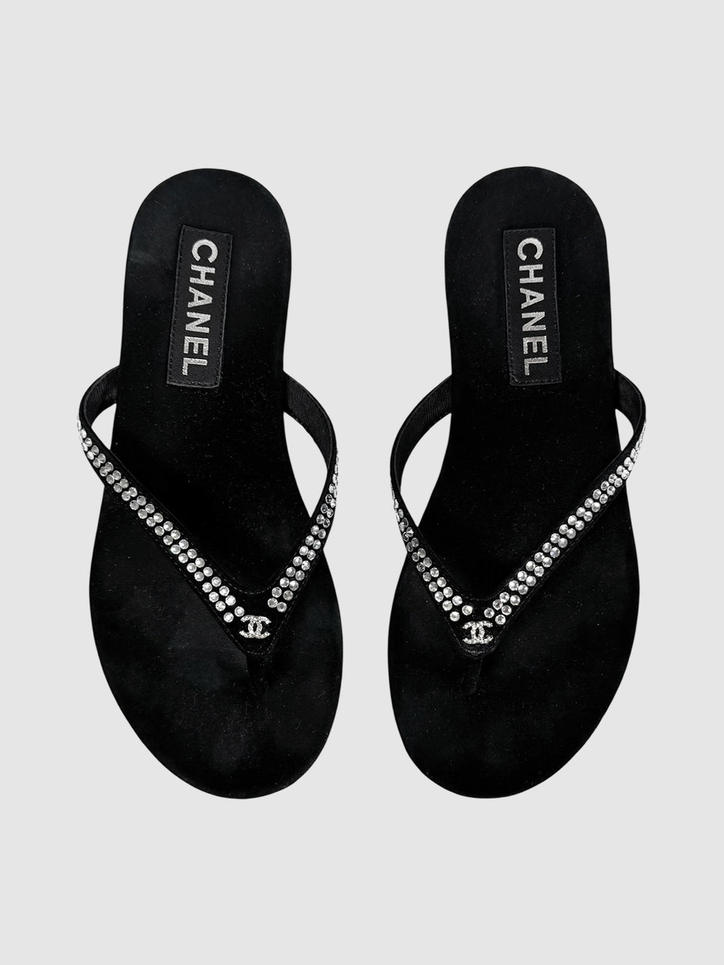 Rhinestone CC Suede Sandals