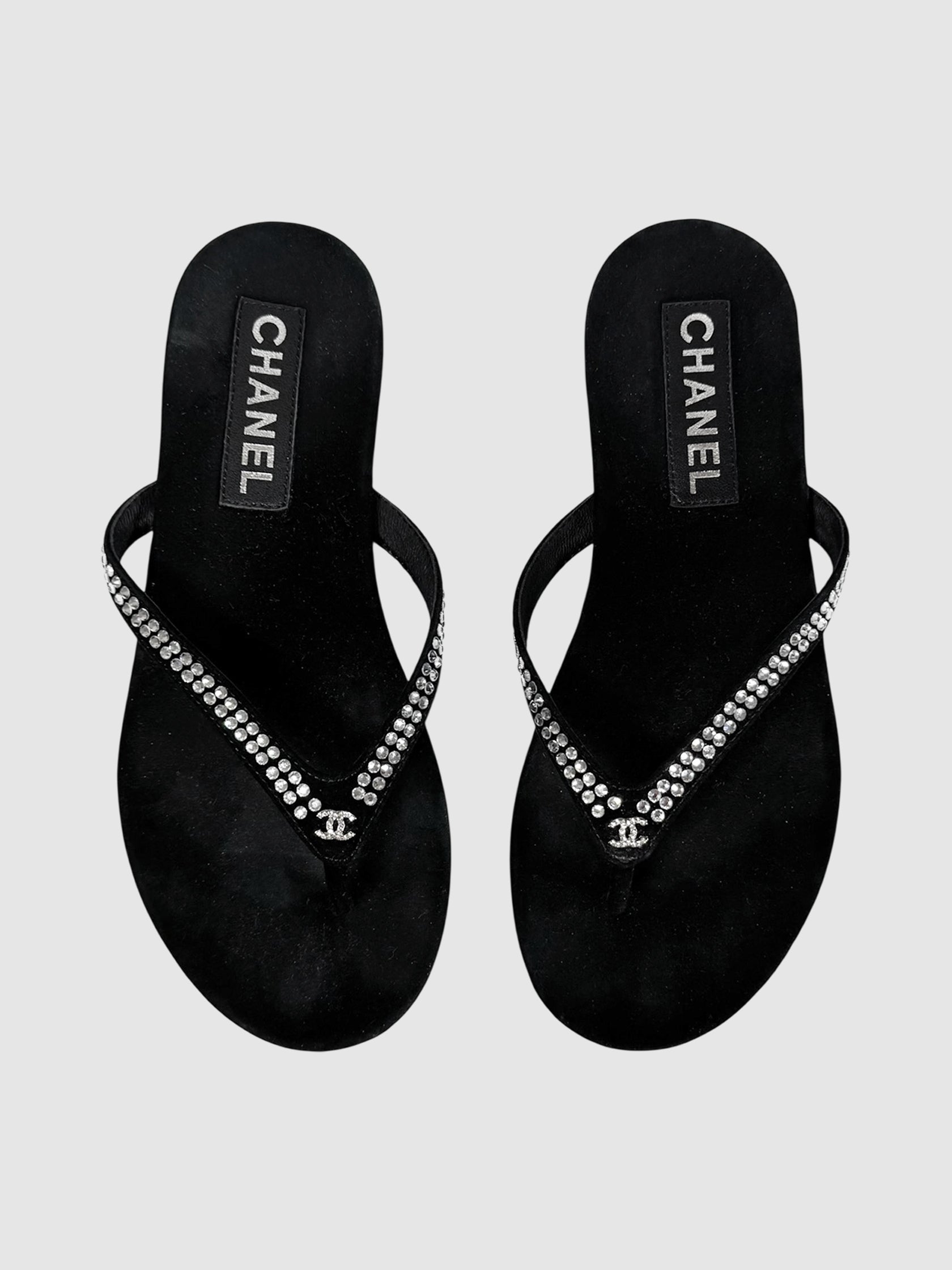 Rhinestone CC Suede Sandals