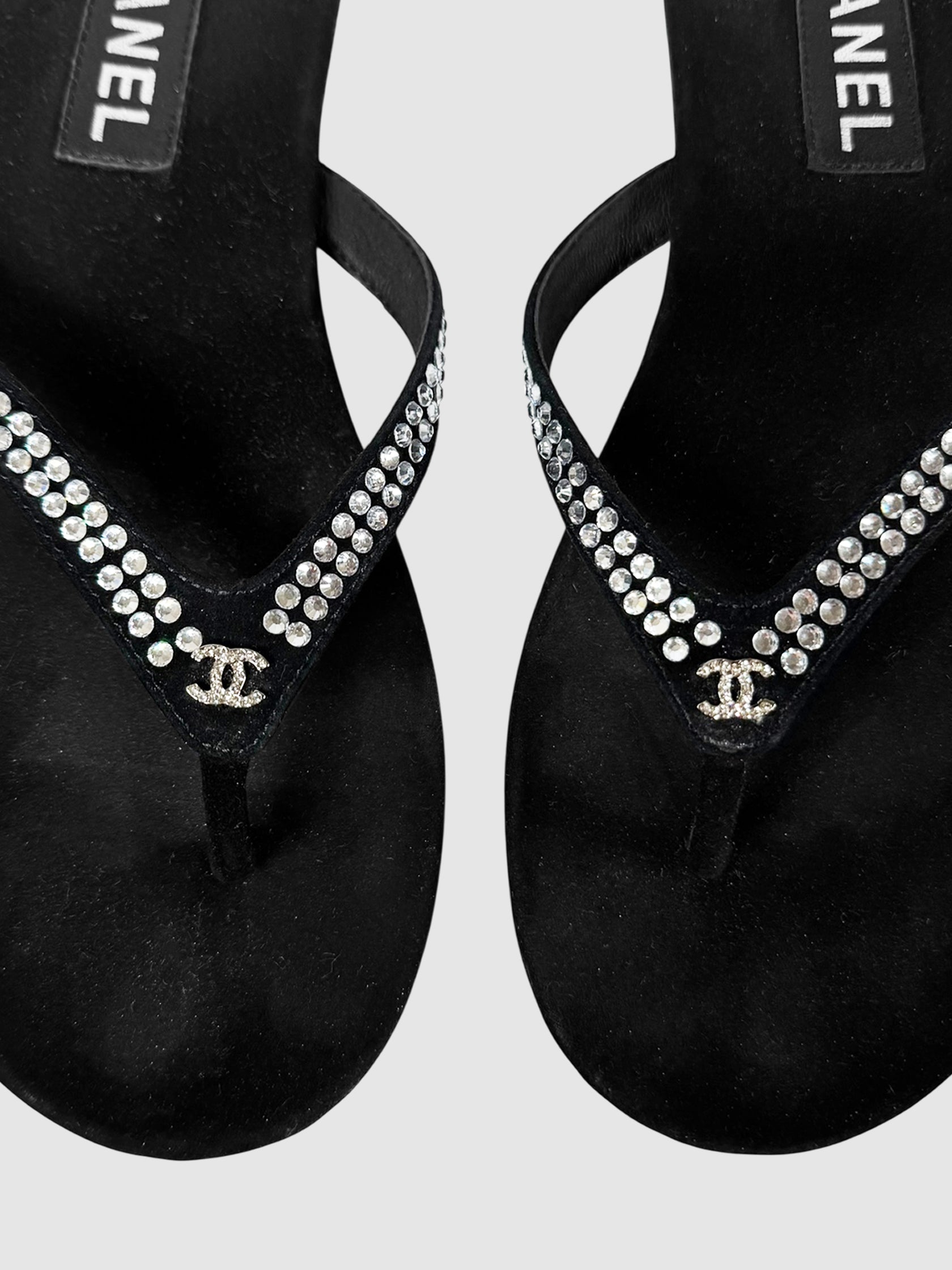 Rhinestone CC Suede Sandals