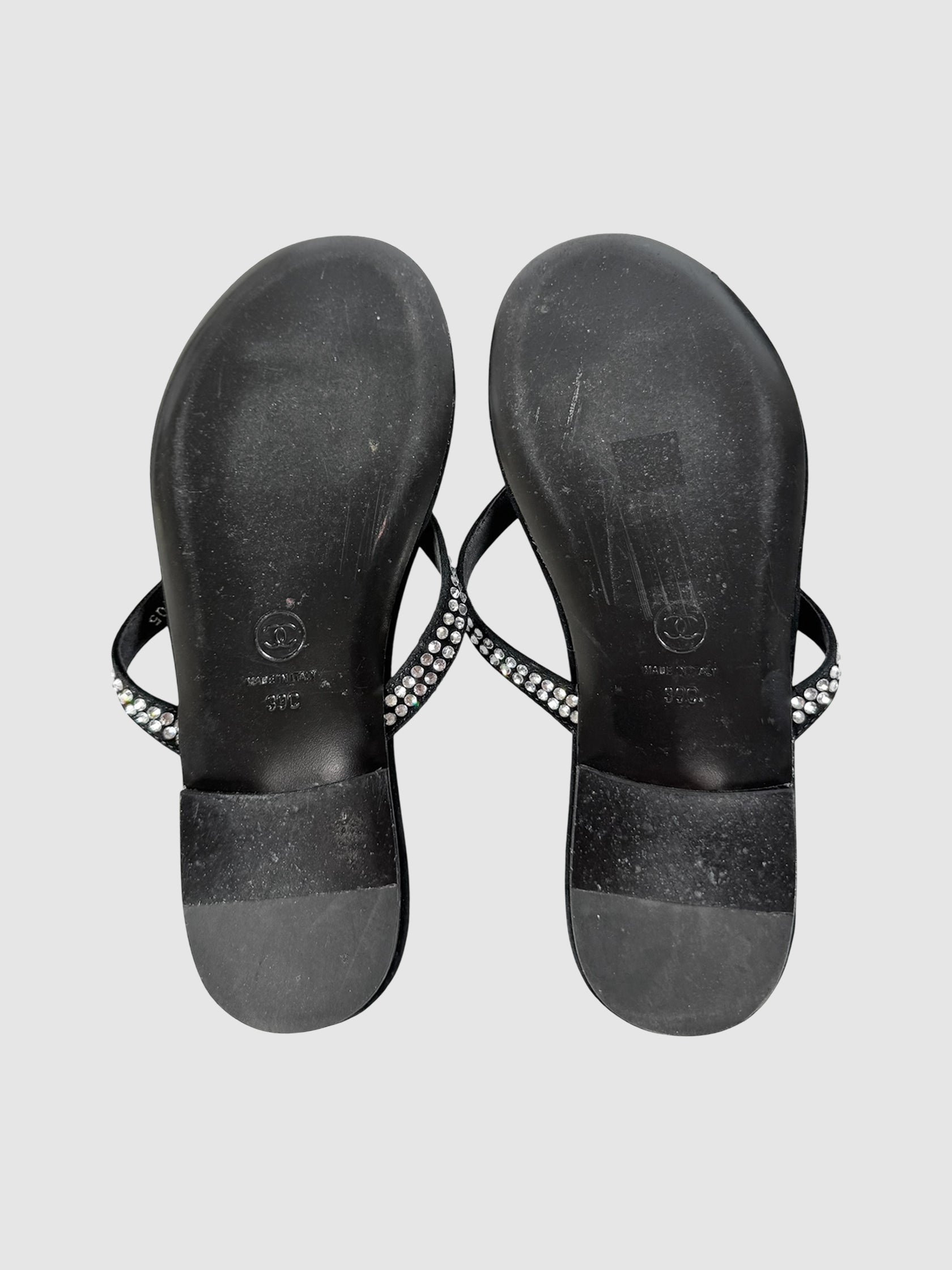 Rhinestone CC Suede Sandals