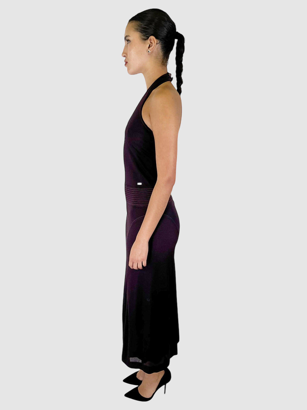 Halter Neck Contrast Stitch Maxi Dress - Size 4
