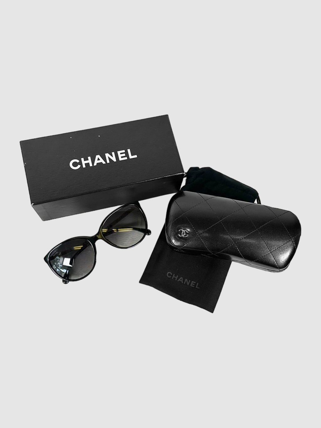 Chanel Black Bijou Oval Tinted Sunglasses Consignment Secondhand Designer Luxury Resale Toronto Trendy
