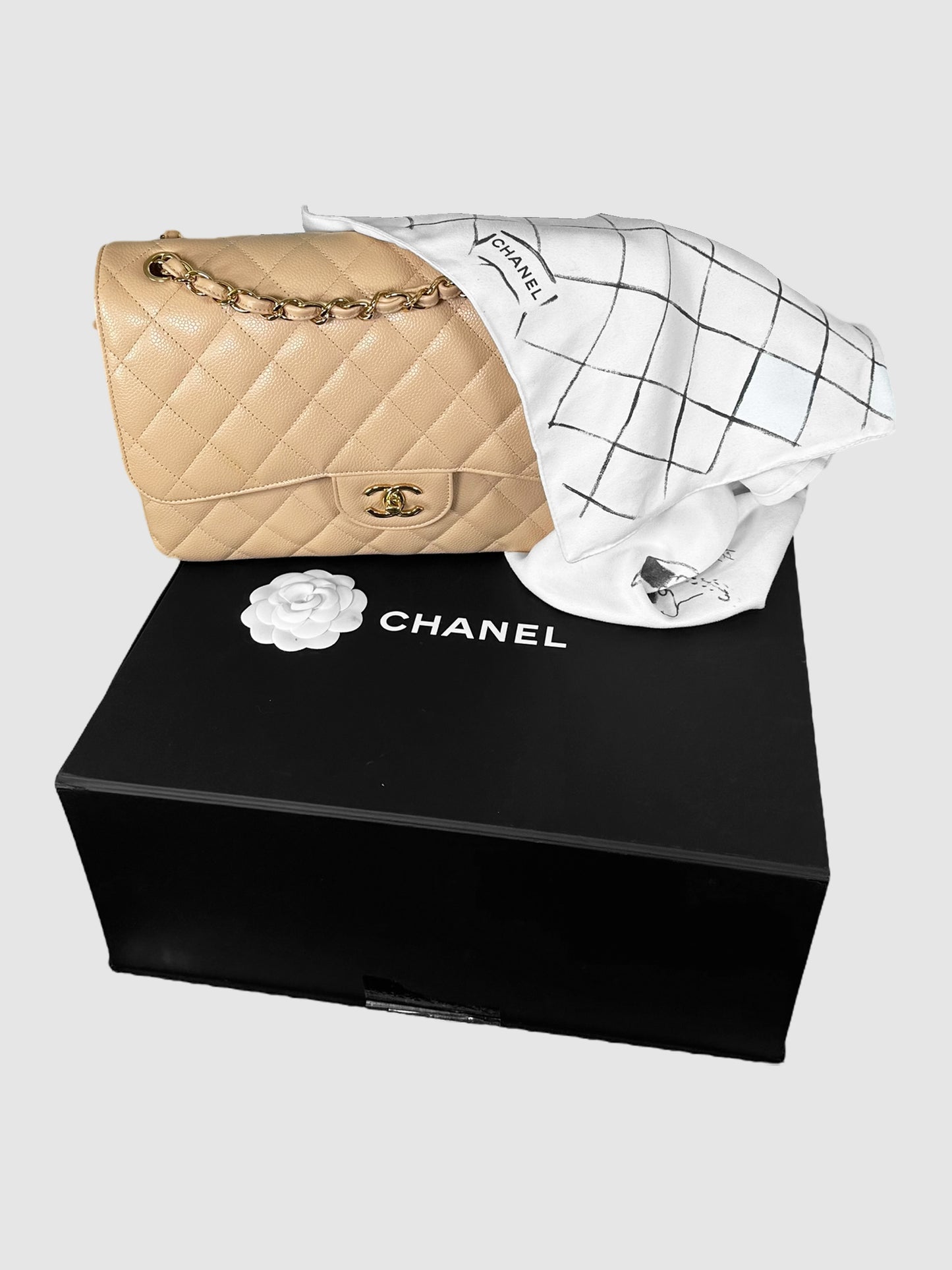 Chanel Beige 2020 Quilted Caviar Leather Double Flap Bag Luxury Designer Resale Secondhand Toronto Consignment