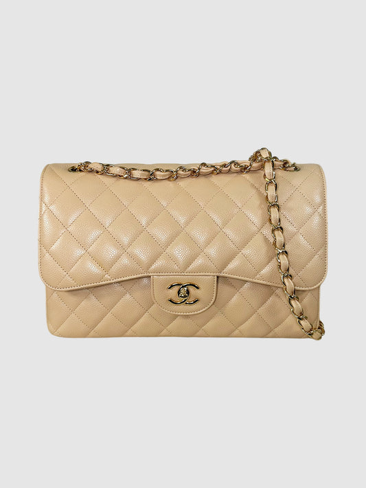 Chanel Beige 2020 Quilted Caviar Leather Double Flap Bag Luxury Designer Resale Secondhand Toronto Consignment