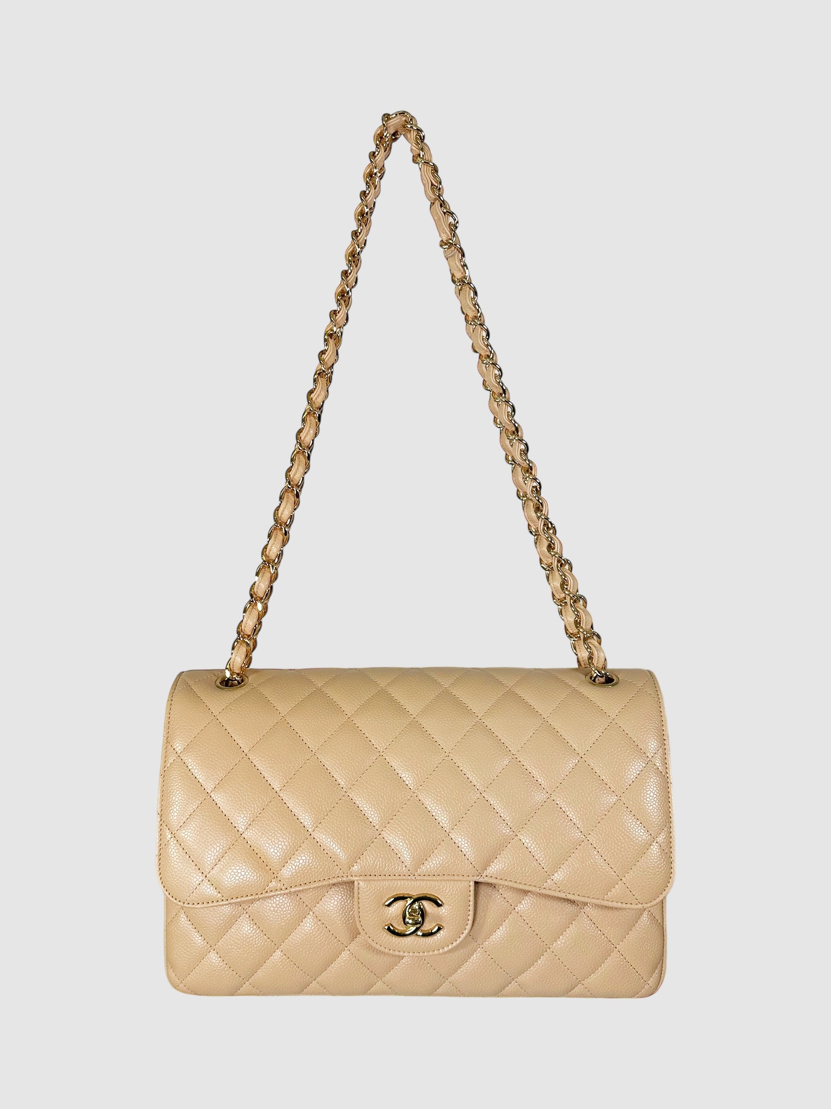 Chanel Beige 2020 Quilted Caviar Leather Double Flap Bag Luxury Designer Resale Secondhand Toronto Consignment