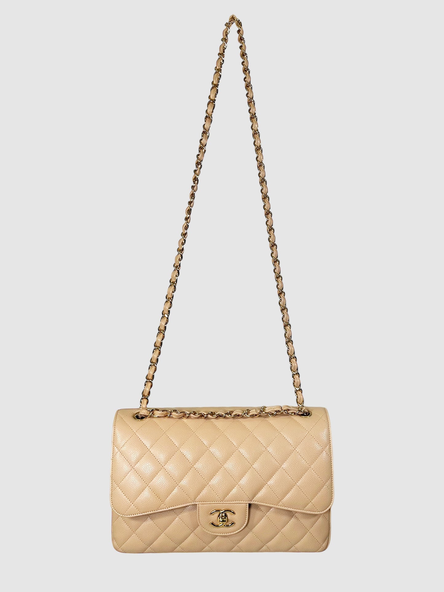 Chanel Beige 2020 Quilted Caviar Leather Double Flap Bag Luxury Designer Resale Secondhand Toronto Consignment