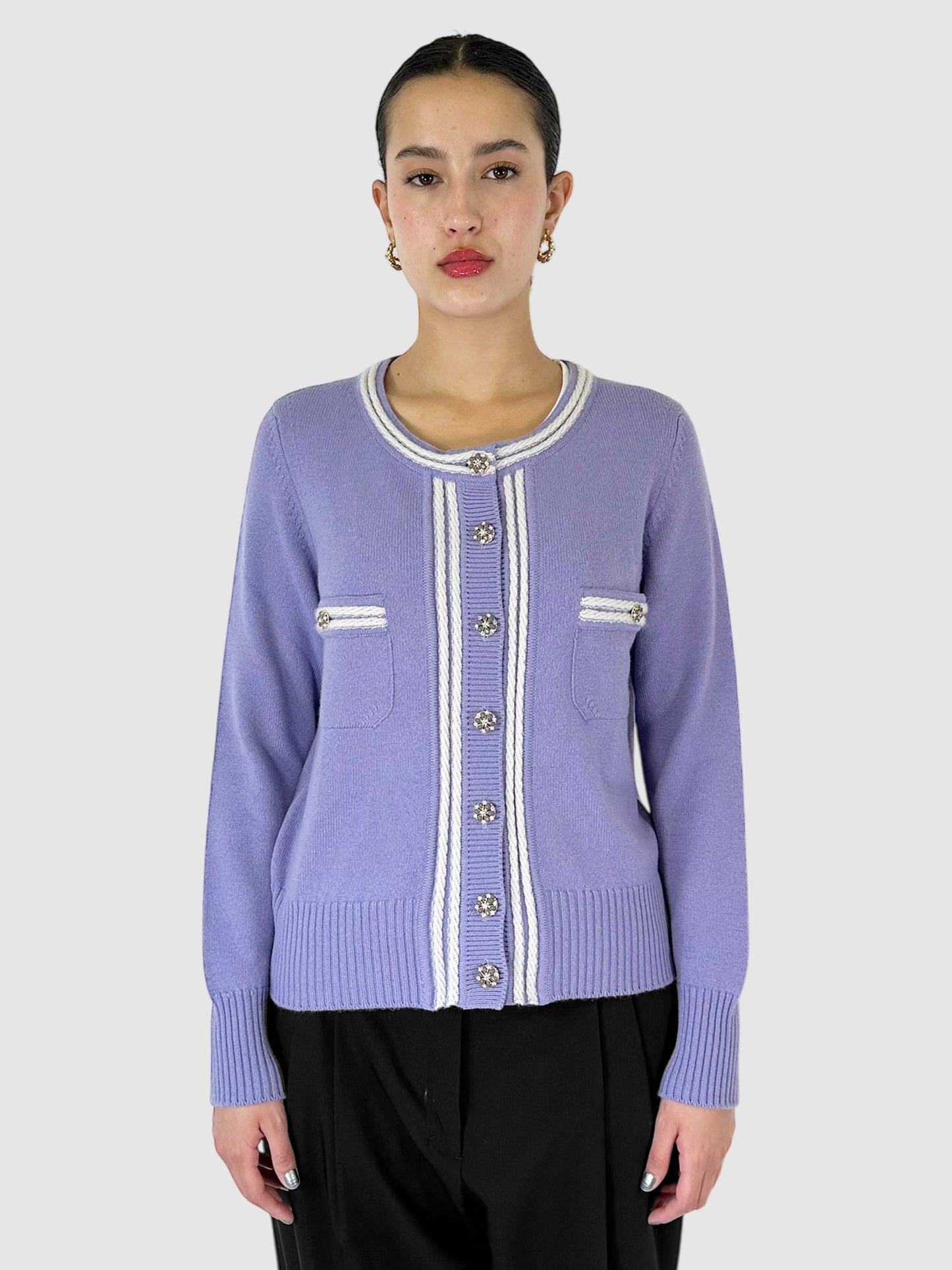 Cashmere CC Jewel Button Cardigan - Size 44