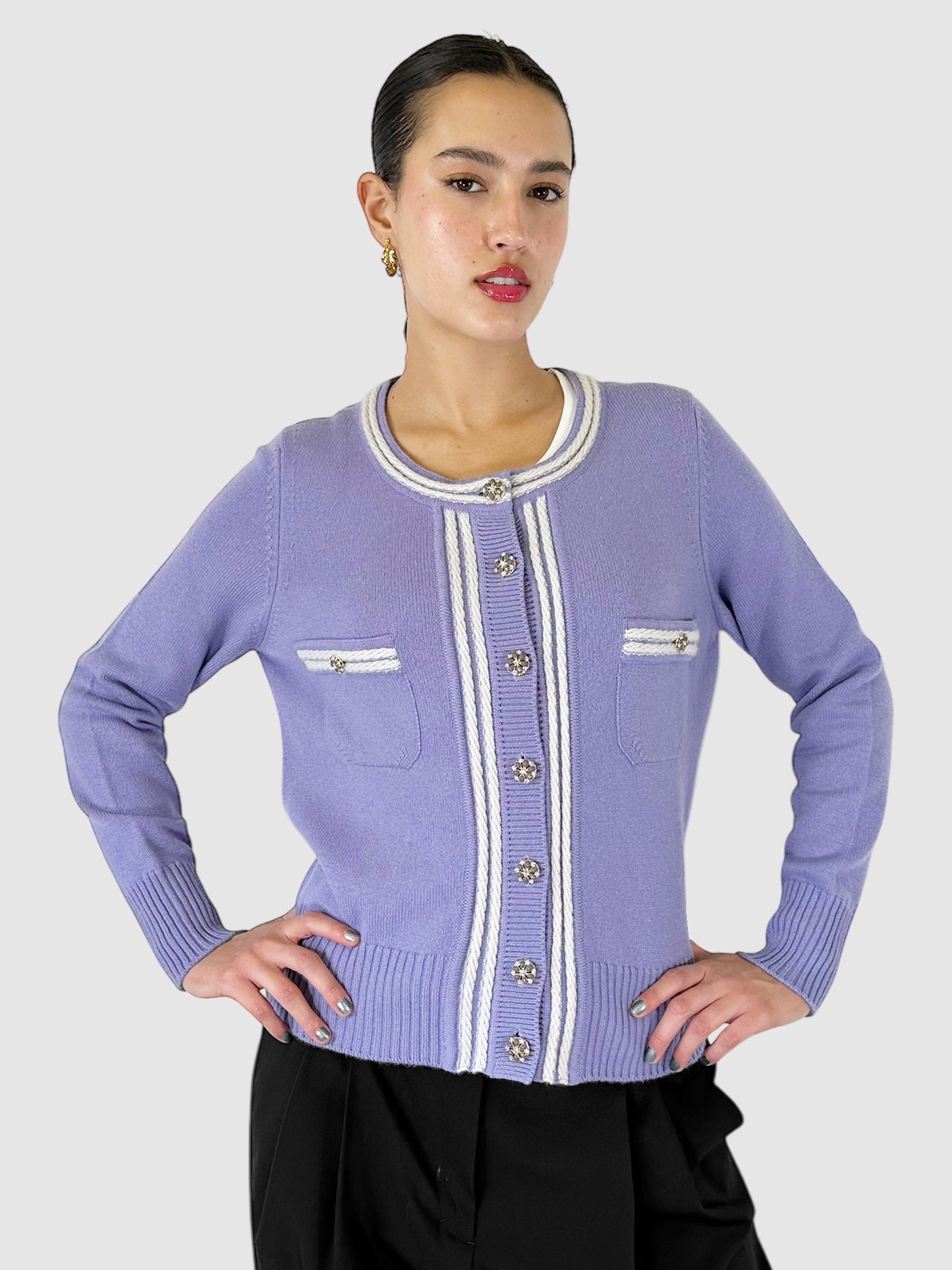 Cashmere CC Jewel Button Cardigan - Size 44