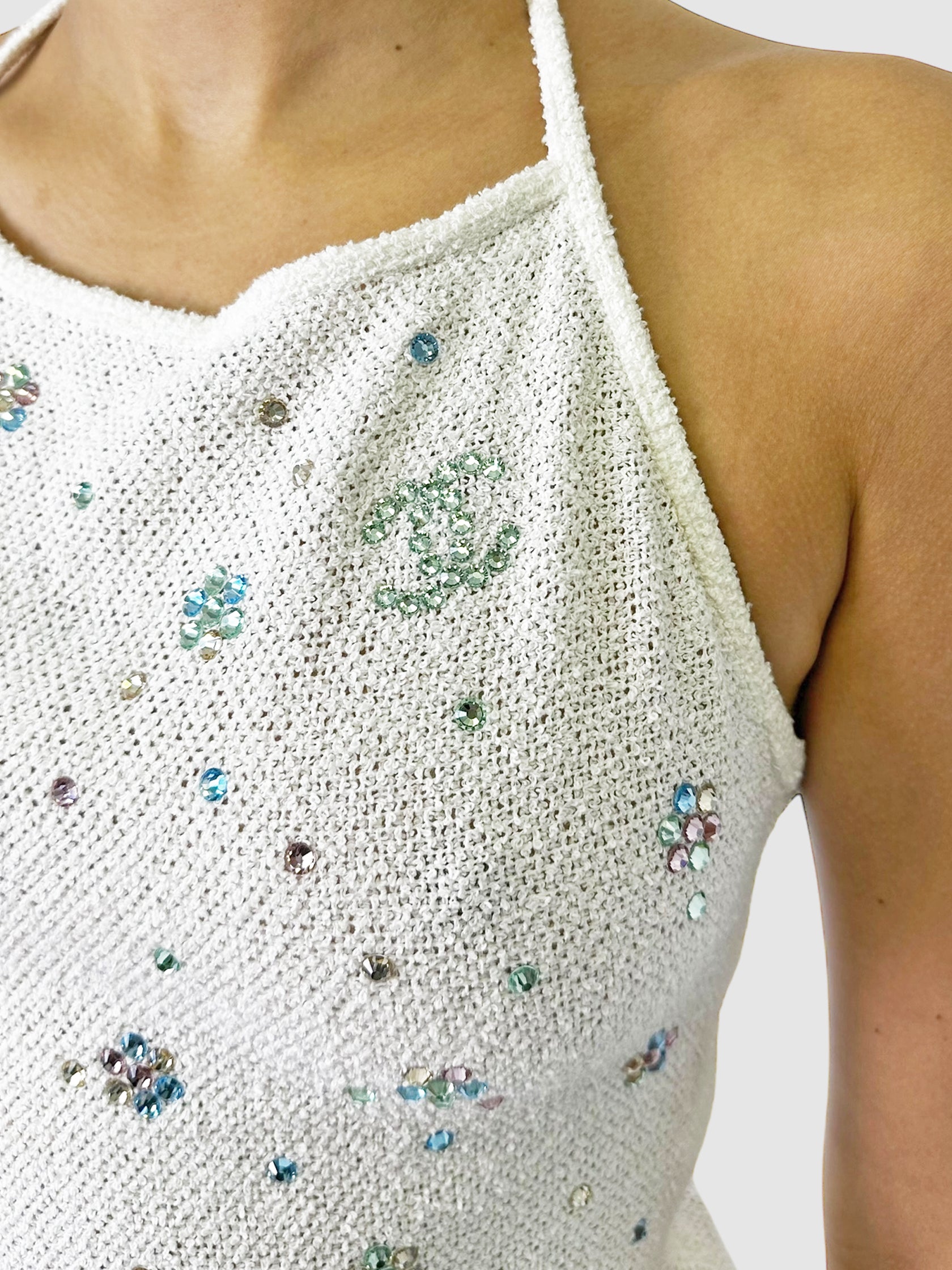Rhinestone Embellished Knit Halter Top - Size 36