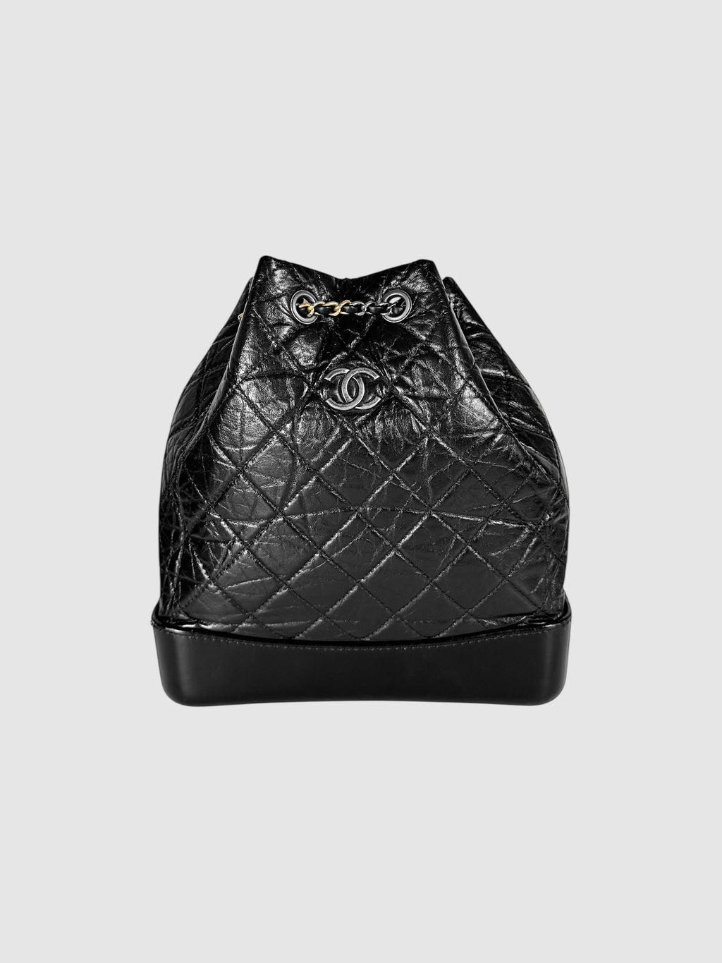 Chanel Black Quilted Aged Leather Gabrielle Bucket Backpack Luxury Designer Resale Consignment Toronto Secondhand