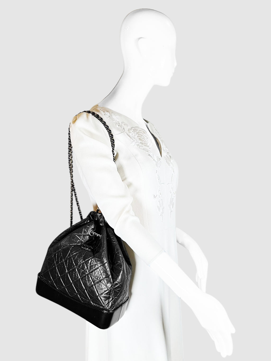 Chanel Black Quilted Aged Leather Gabrielle Bucket Backpack Luxury Designer Resale Consignment Toronto Secondhand