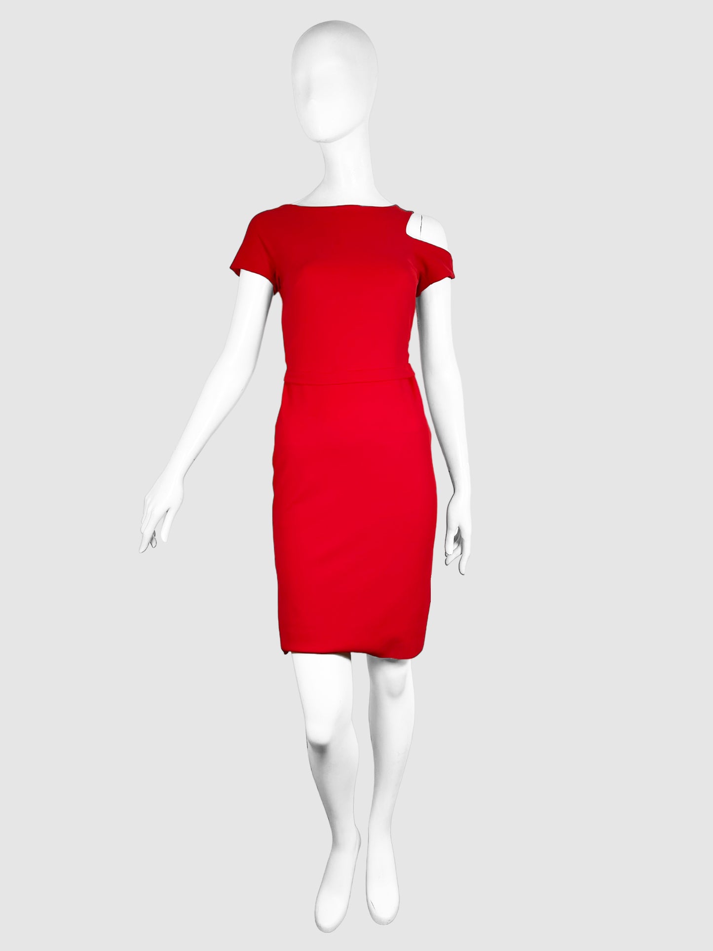 Chiara Boni Red Shoulder Cut Out Short Sleeve Knee-Length Dress Size 8 Consignment Secondhand Designer Luxury Resale Toronto Trendy