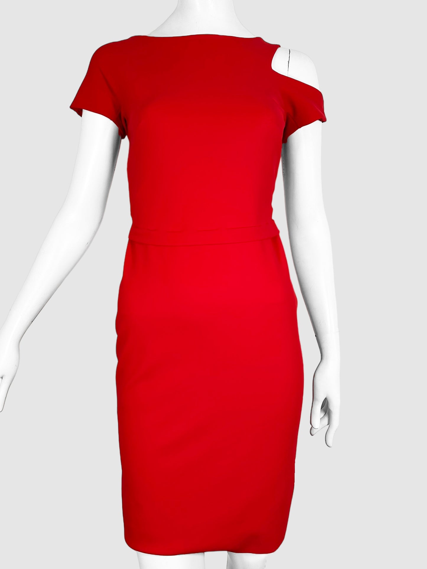 Chiara Boni Red Shoulder Cut Out Short Sleeve Knee-Length Dress Size 8 Consignment Secondhand Designer Luxury Resale Toronto Trendy