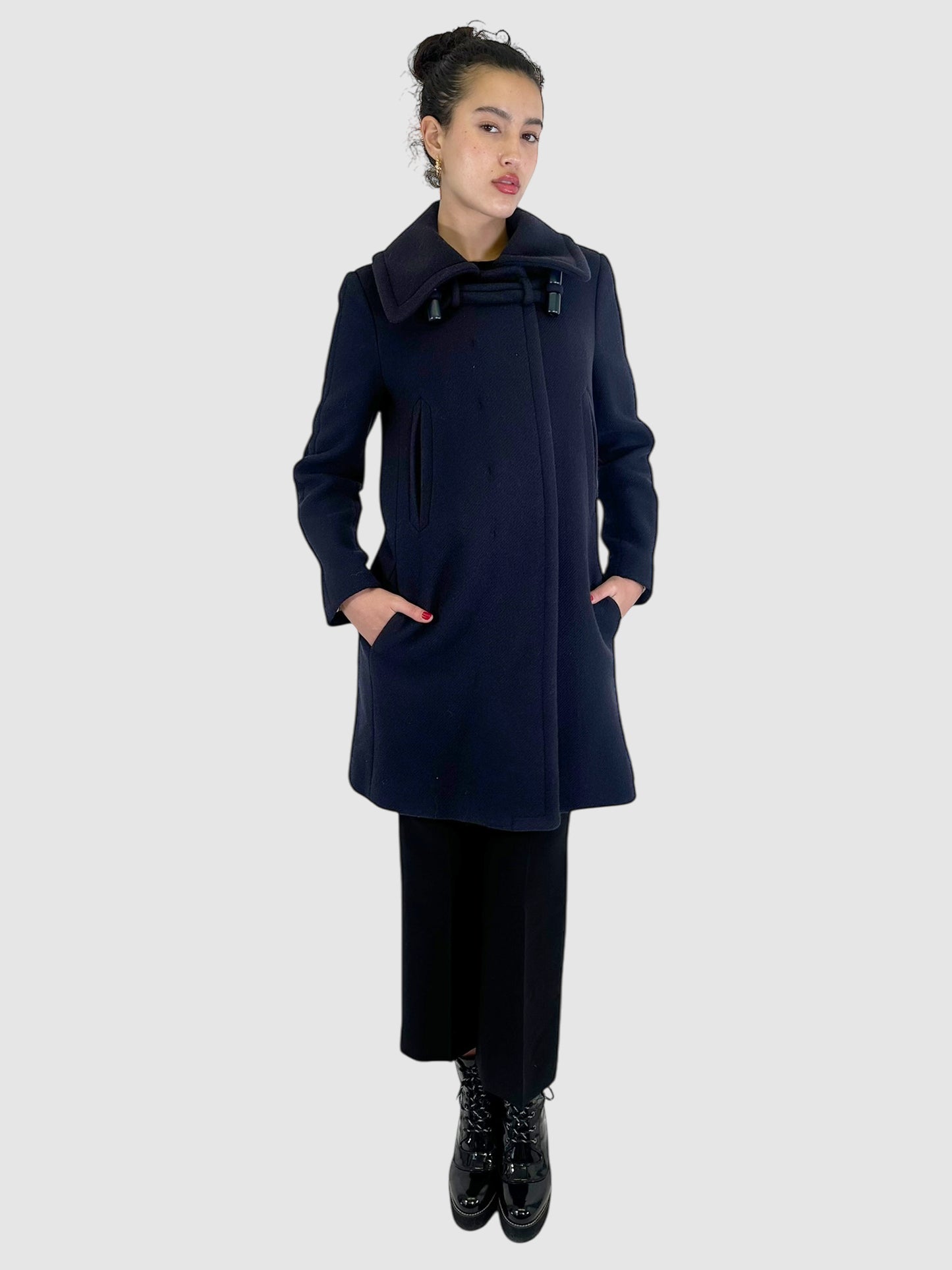 Wool Single-Breasted Collared Coat - Size 40