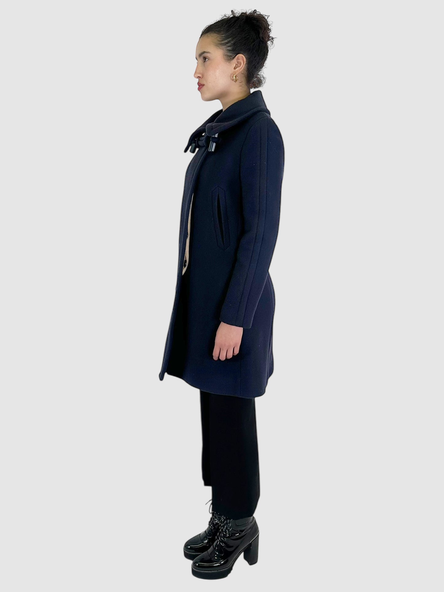 Wool Single-Breasted Collared Coat - Size 40