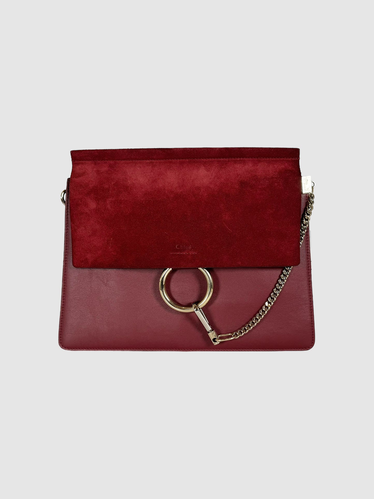 Chloé Calfskin Leather and Suede Faye Bag in Dark Red