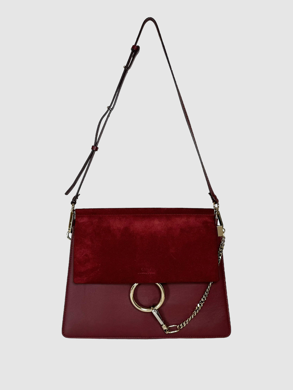 Chloé Calfskin Leather and Suede Faye Bag in Dark Red