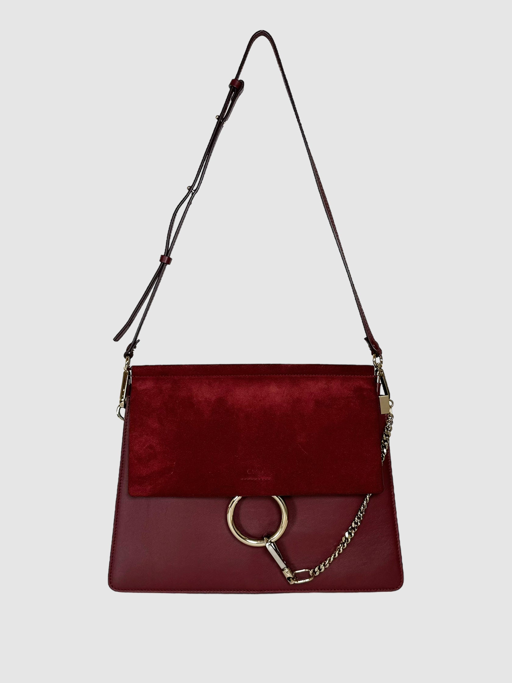 Chloé Calfskin Leather and Suede Faye Bag in Dark Red