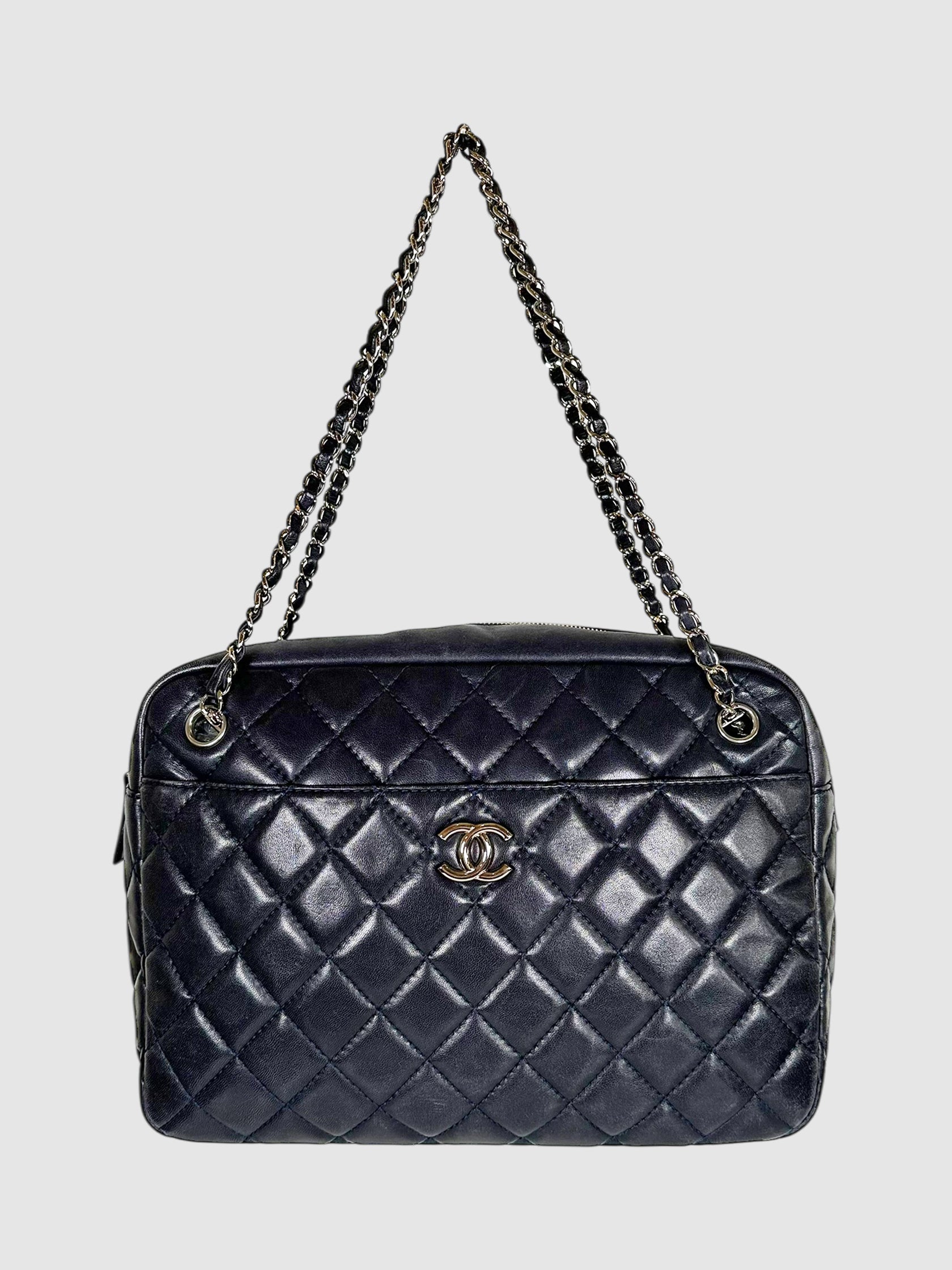 Chanel Navy Blue Quilted Lambskin Leather Large Camera Bag Luxury Designer Resale Consignment Toronto Canada