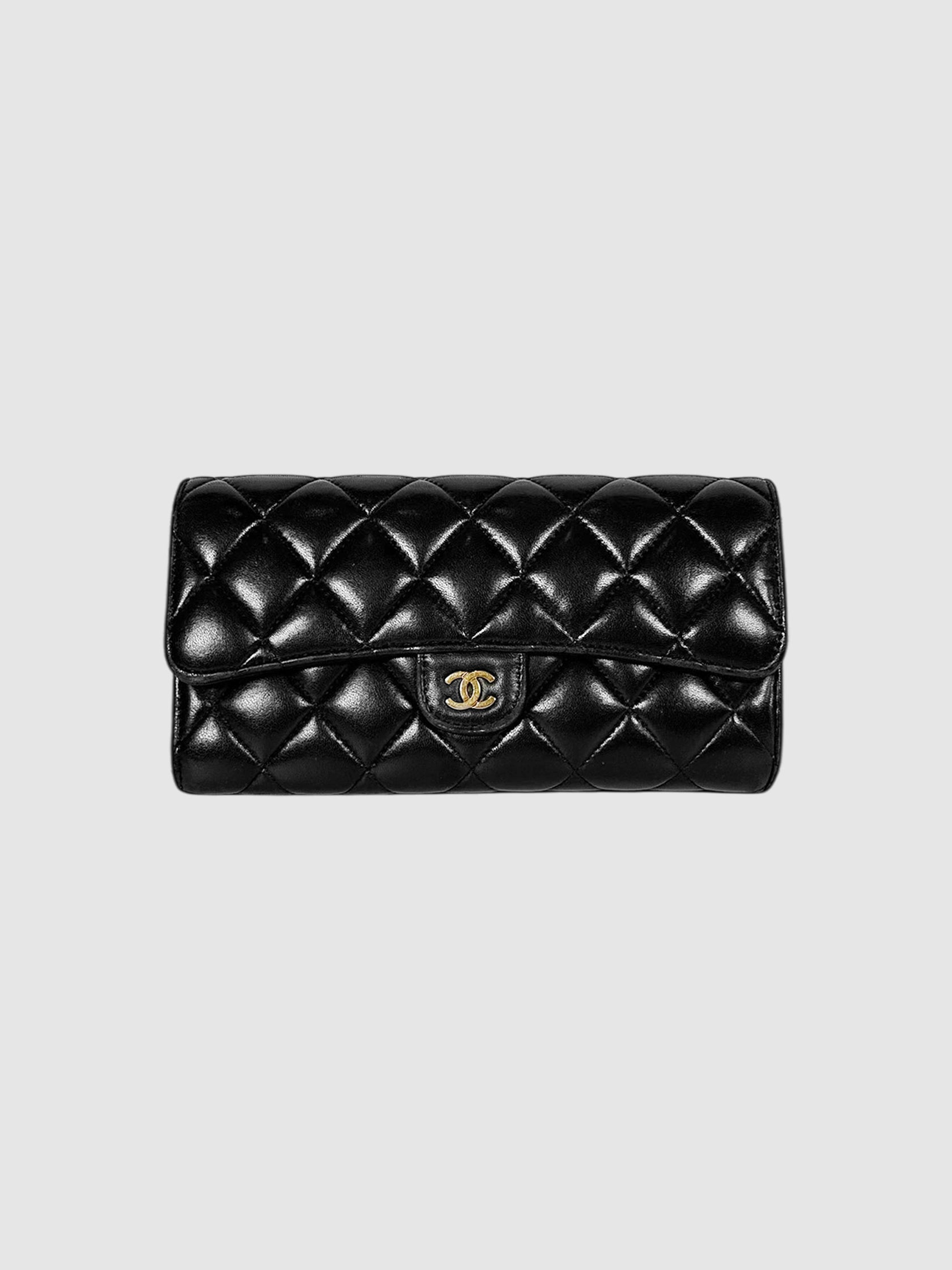 Chanel Black Quilted Lambskin Classic Flap Long Wallet Luxury Designer Resale Consignment Toronto Secondhand