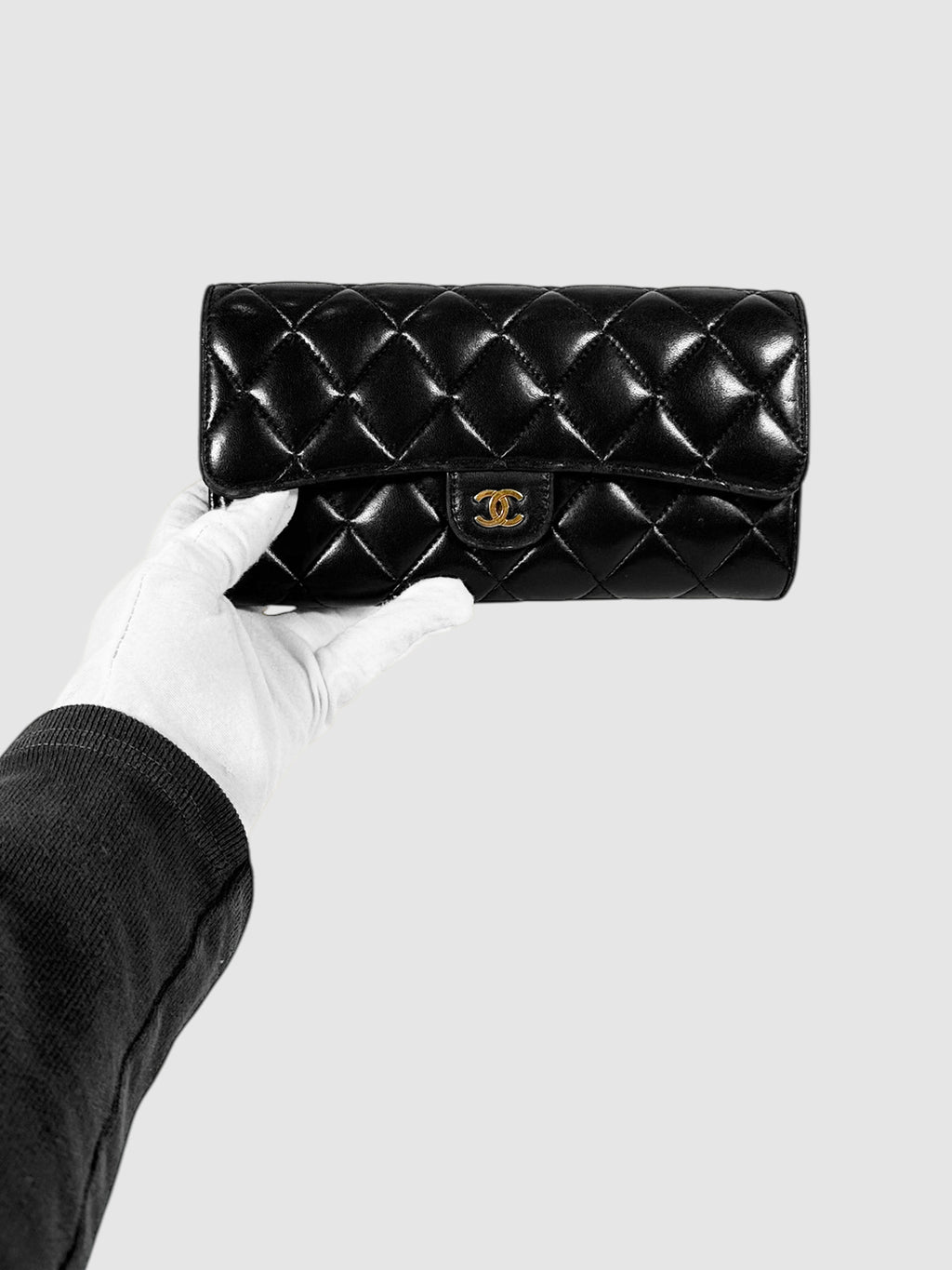 Chanel Black Quilted Lambskin Classic Flap Long Wallet Luxury Designer Resale Consignment Toronto Secondhand