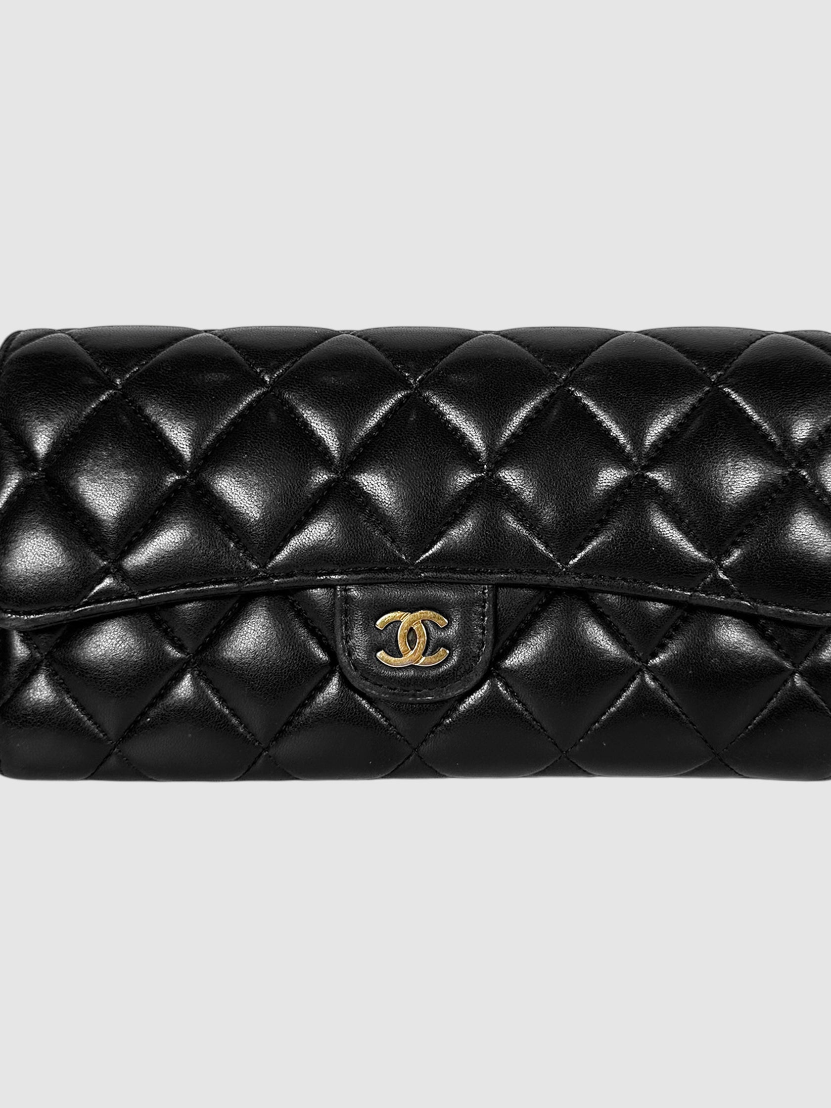 Chanel Black Quilted Lambskin Classic Flap Long Wallet Luxury Designer Resale Consignment Toronto Secondhand