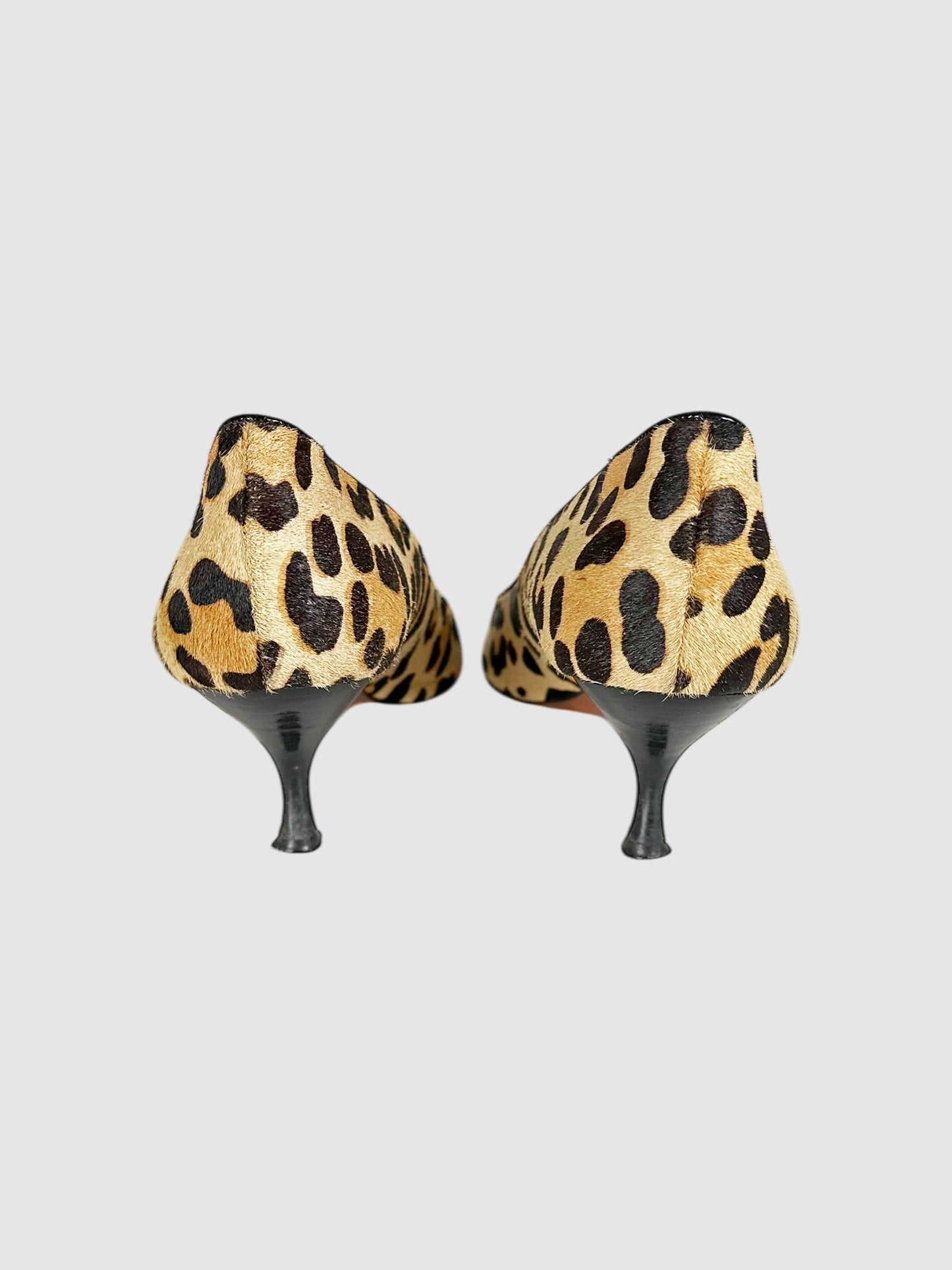 Calf Hair Leopard Print Kitten Heels - Size 9.5