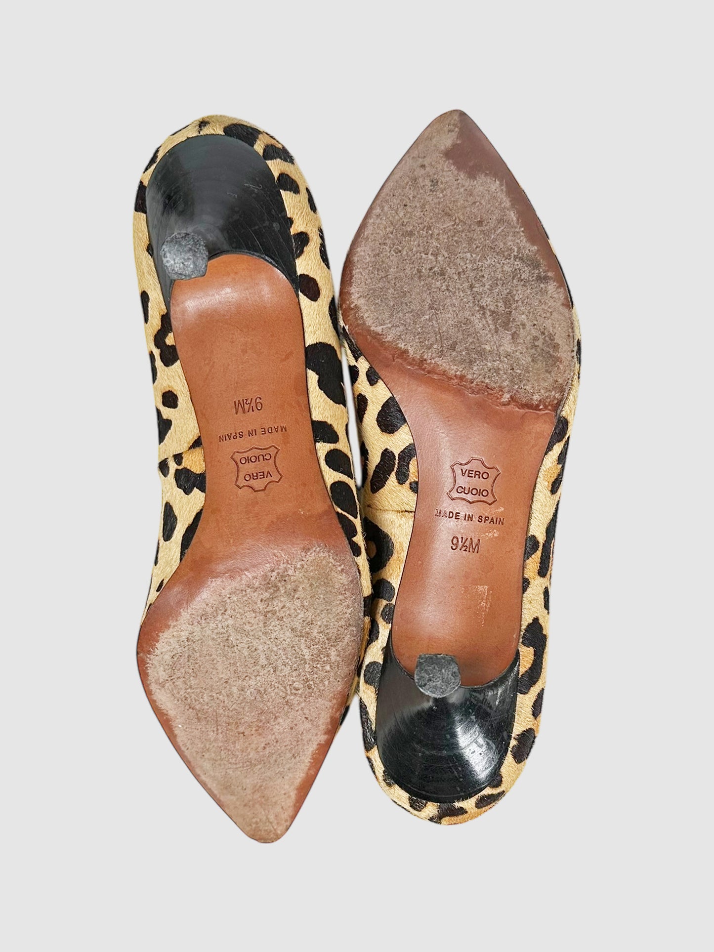 Calf Hair Leopard Print Kitten Heels - Size 9.5