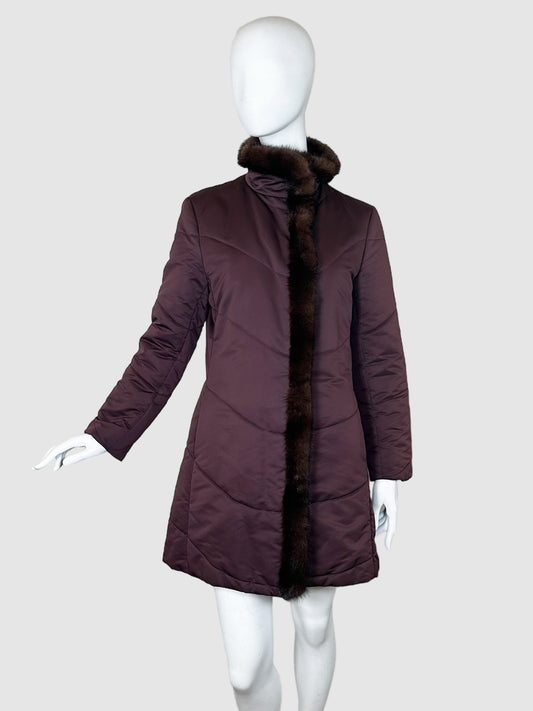 Loro Piana Quilted Coat with Mink Trim - Size 46