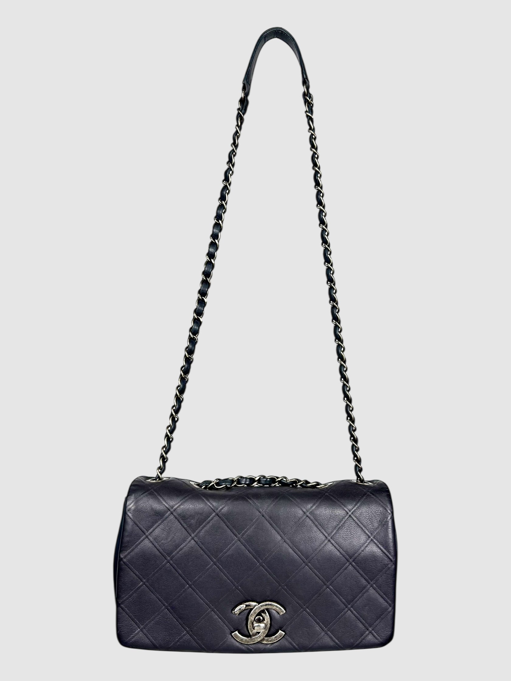 Chanel Navy Blue Quilted Leather New Chic Flap Bag luxury designer resale consignment secondhand toronto canada