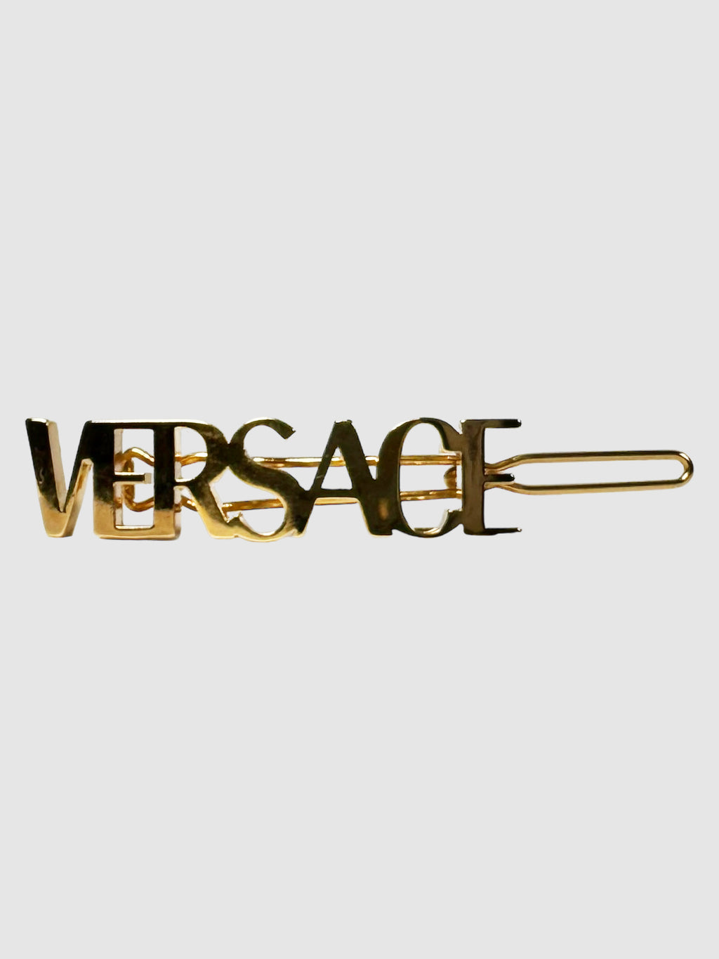 Versace Gold-Tone Logo Hair Pin Consignment Secondhand Designer Luxury Resale Toronto Trendy