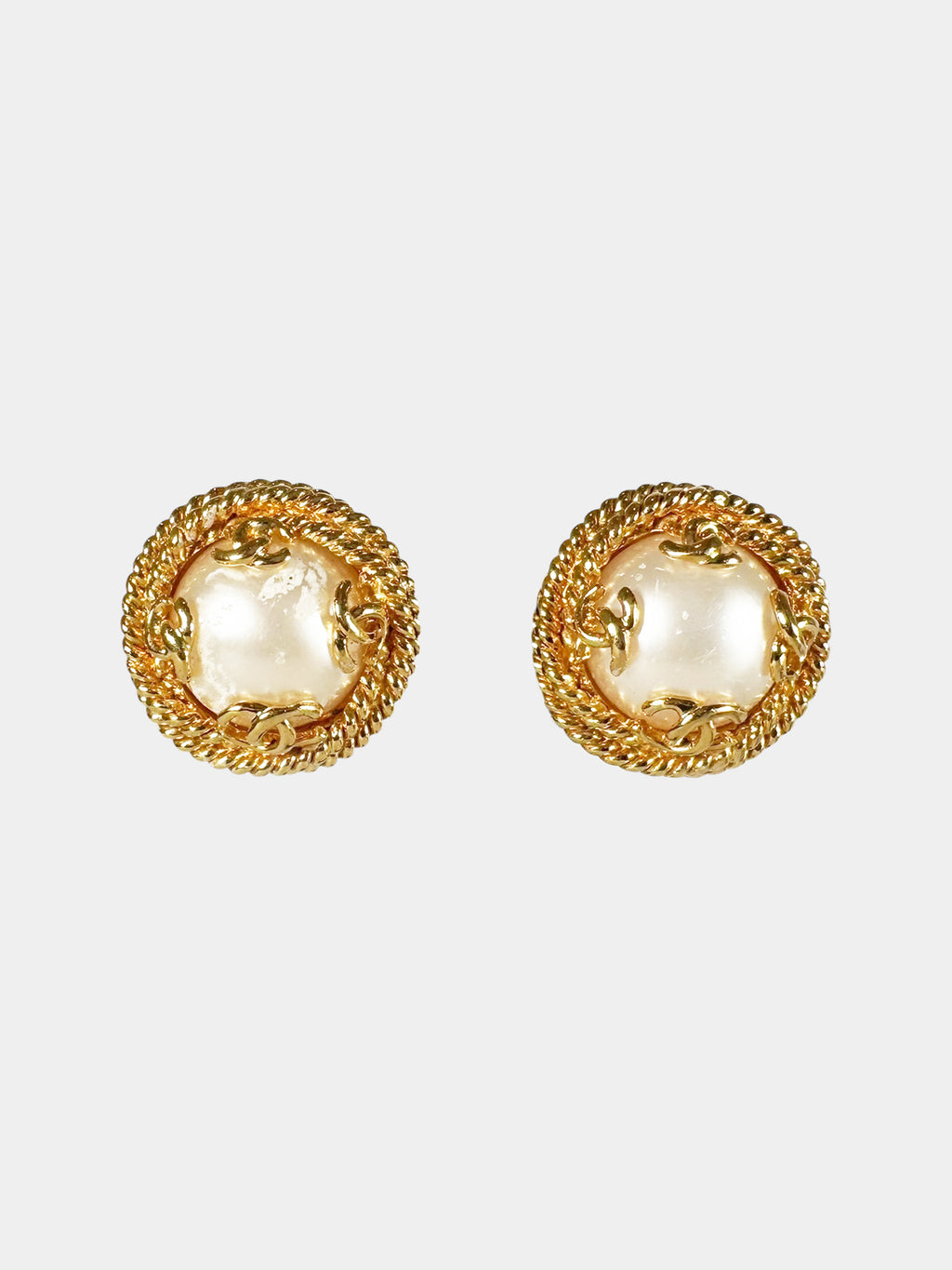 Chanel 1995 Gold-Tone Faux Pearl Clip-On Earrings Luxury Designer Resale Vintage Jewellery Jewelry Secondhand Toronto