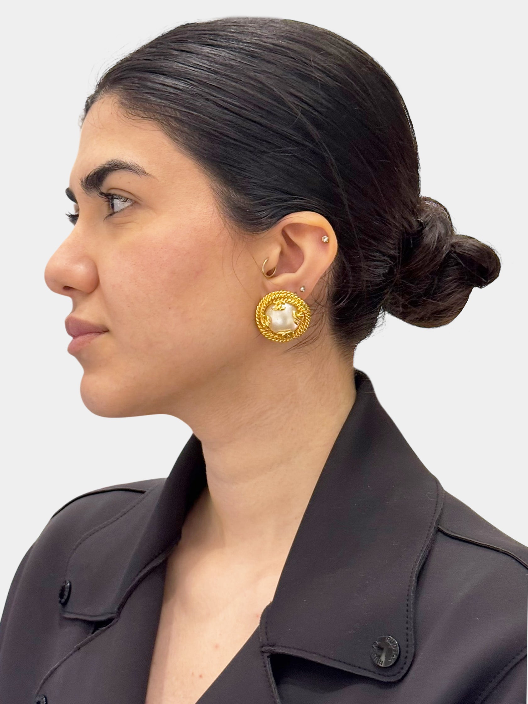 Chanel 1995 Gold-Tone Faux Pearl Clip-On Earrings Luxury Designer Resale Vintage Jewellery Jewelry Secondhand Toronto