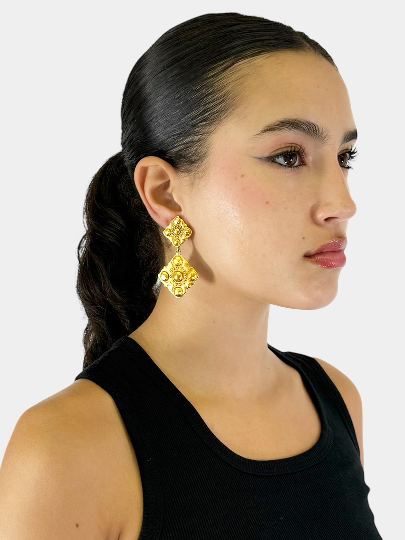 1984 Rhombus Dangle Clip-On Earrings