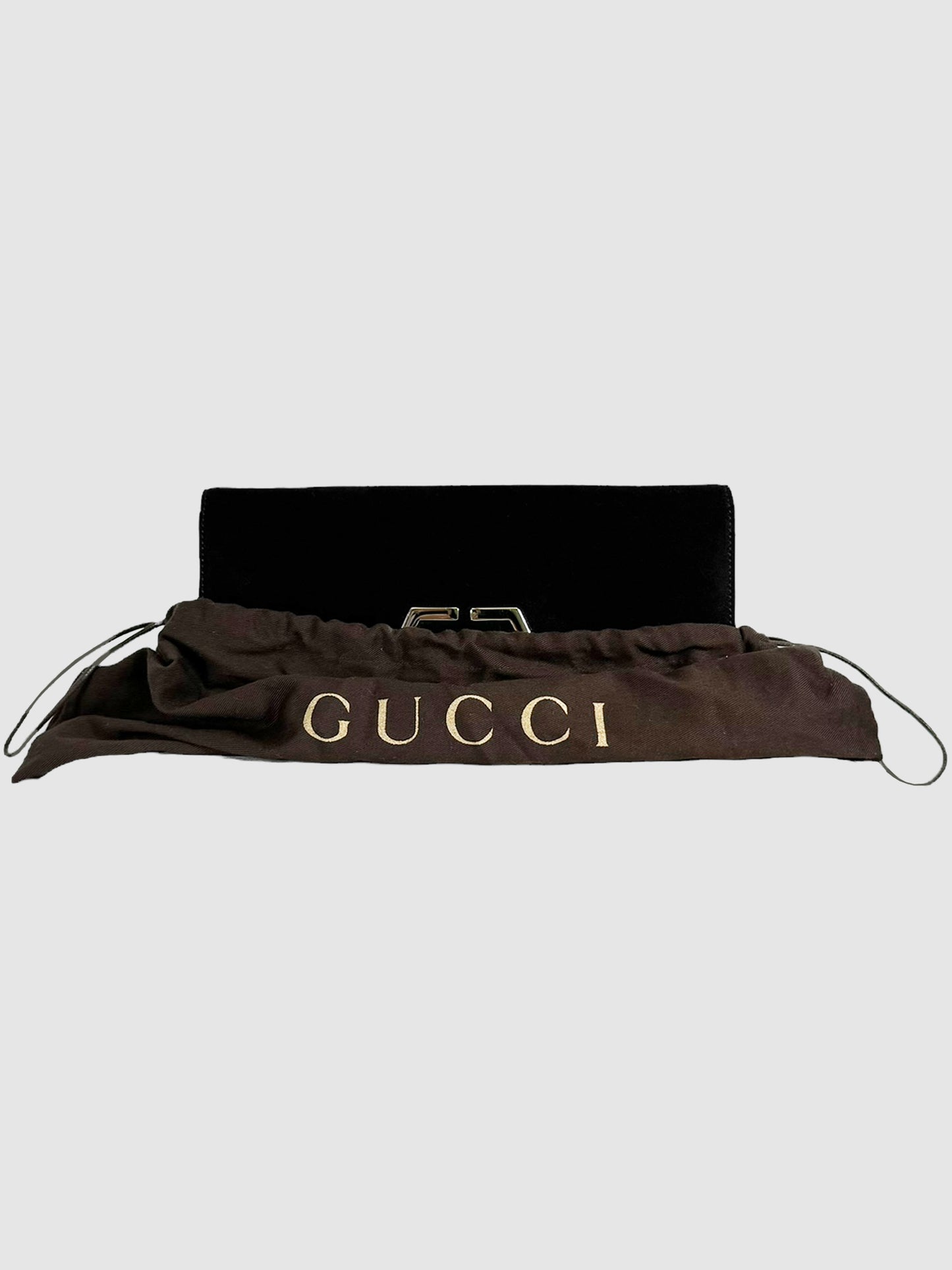 Gucci Suede Logo Clutch Consignment Secondhand Designer Luxury Resale Toronto Trendy