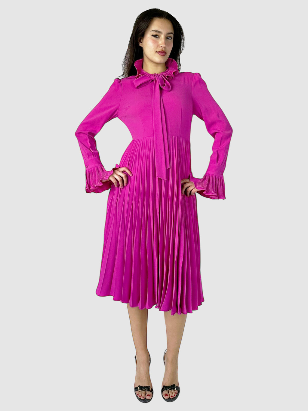 Long Sleeve Pleated Midi Dress
