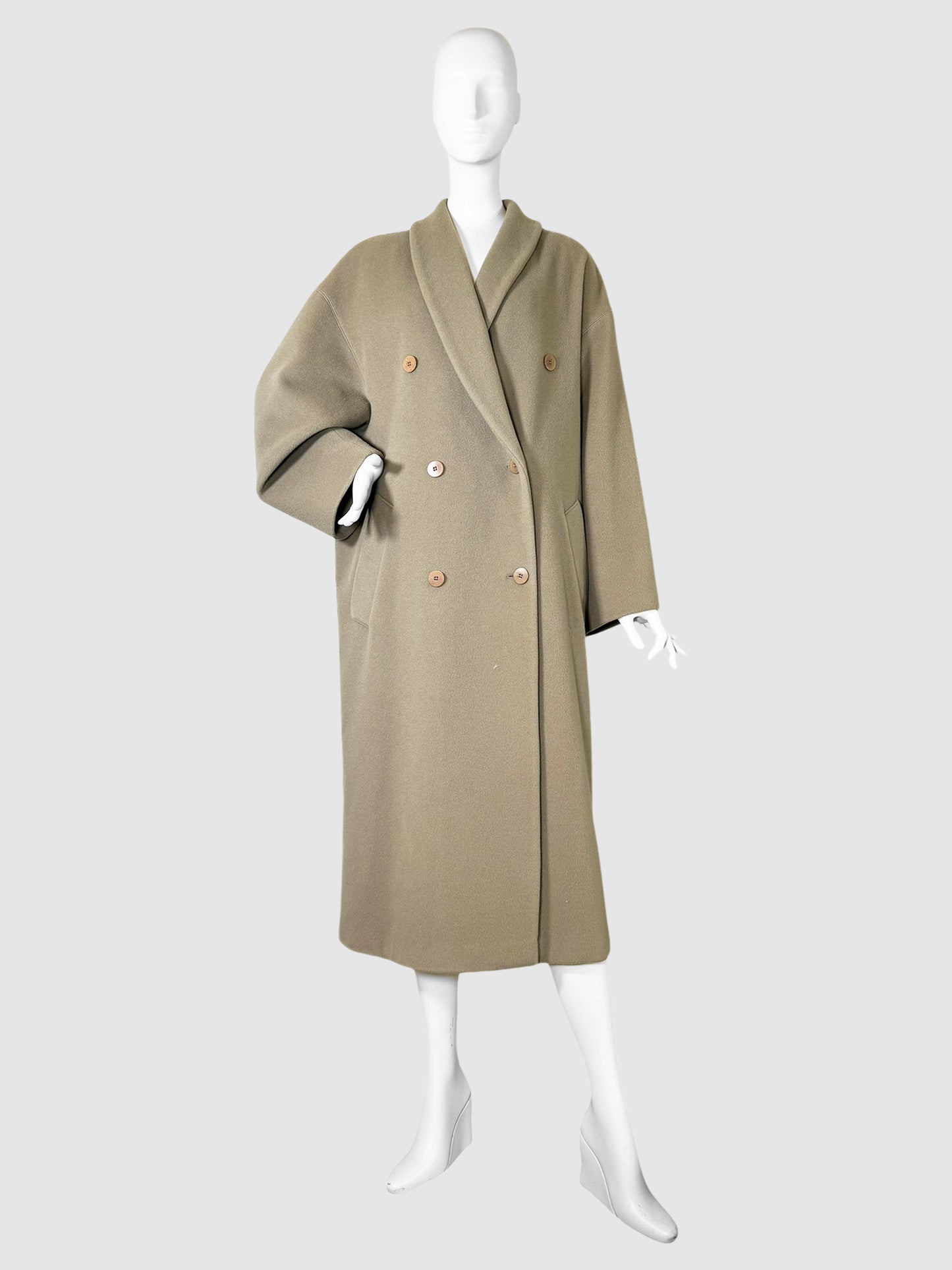 Double-Breasted Long Wool Coat - Size 14